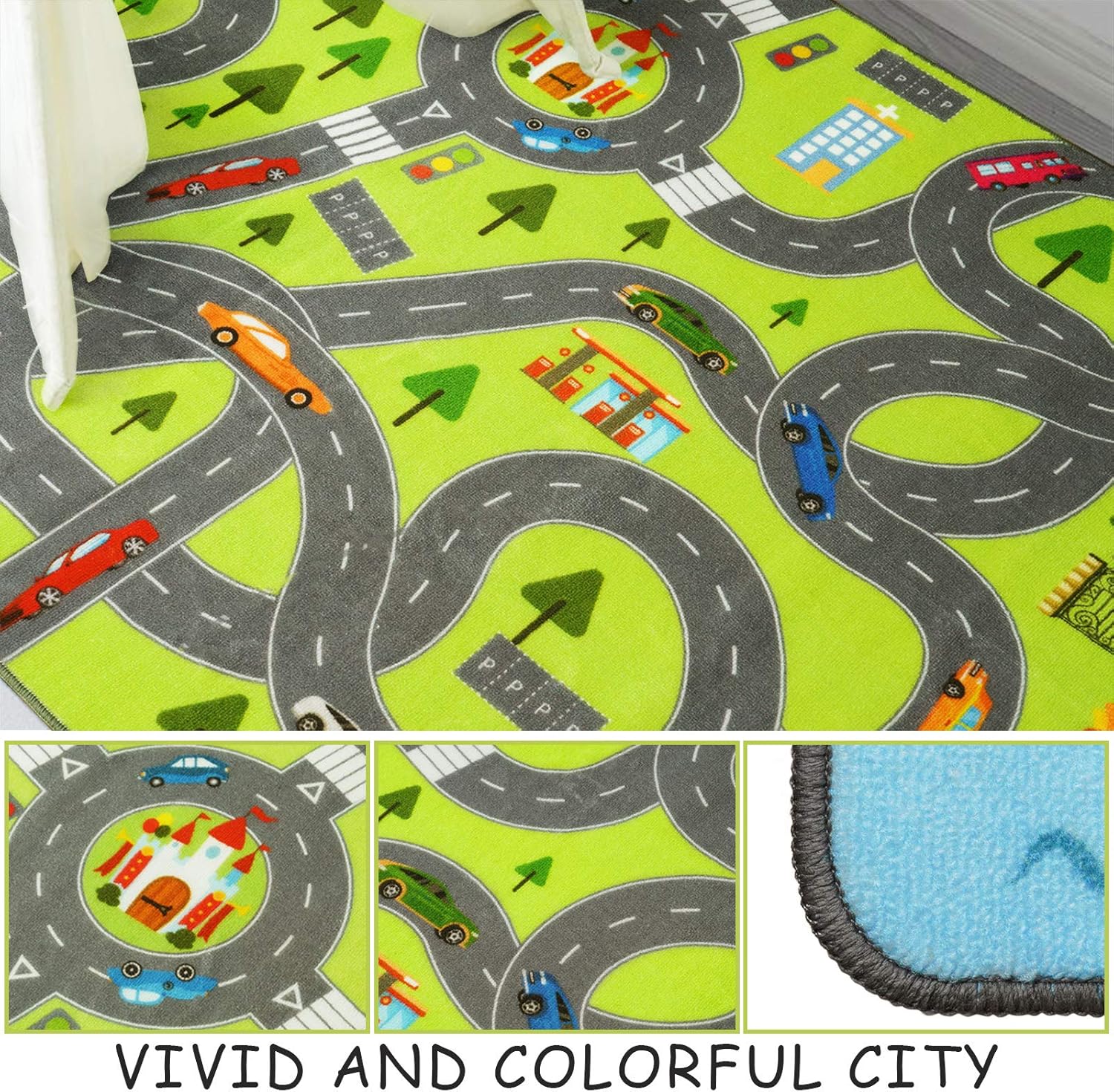 HOMORE Kids Play Mat Rug, Fun and Educational City Play Rug for Hot Wheels Track Racing, Kids Carpet Playmat Area Rug for Children Bedroom Play Room Nursery, 4x6 Feet