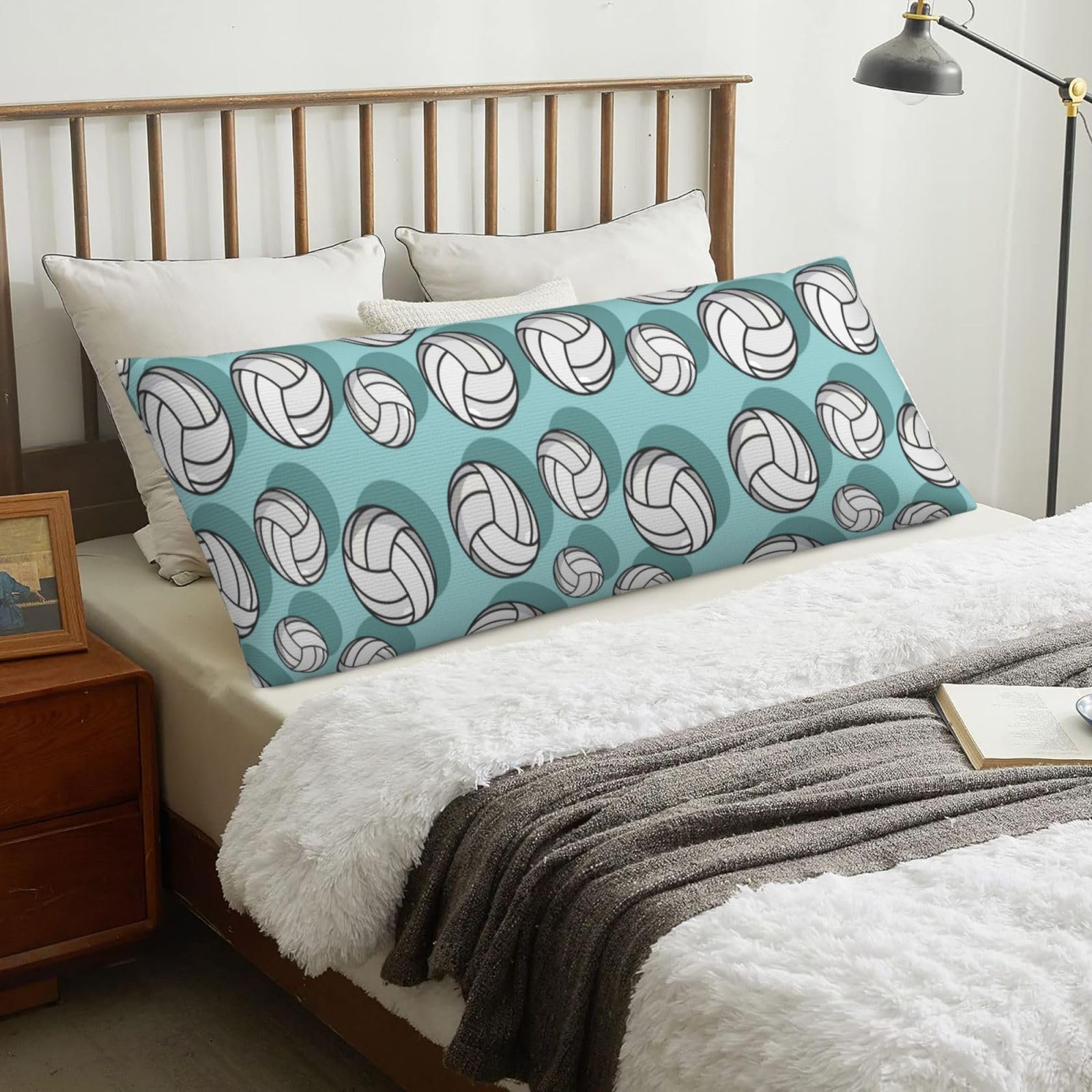 Volleyball Sport Pattern Mint Green, Body Pillow Cover with Zipper,Long Body Pillowcase 20 x 60 in