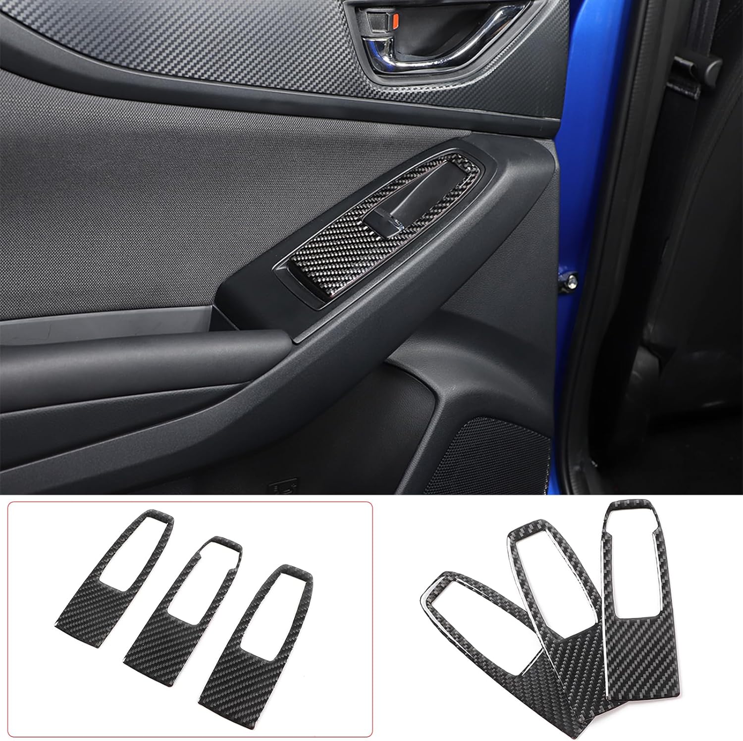 Soft 3D Real Carbon Fiber Car Window Lift Switch Button Frame Cover Sticker Trim Decor Trim Kit Compatible with Subaru WRX 2022 2023 Interior Decoration Accessories (Inner Frame, Black)