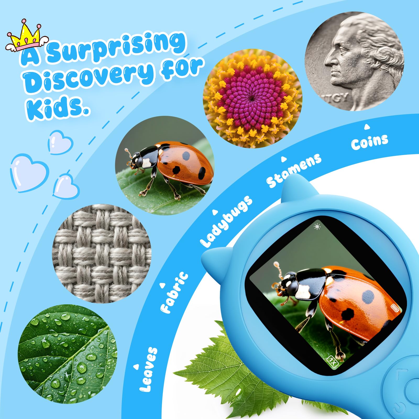 Microscopio per bambini 200X- 2 Pollici Microscopio Portatile con 8 LED Regolabili, MicroscopioDigitale Supporta la Registrazione di Foto e Video, Regalo di Natale per Bambini dai 3-12 Anni