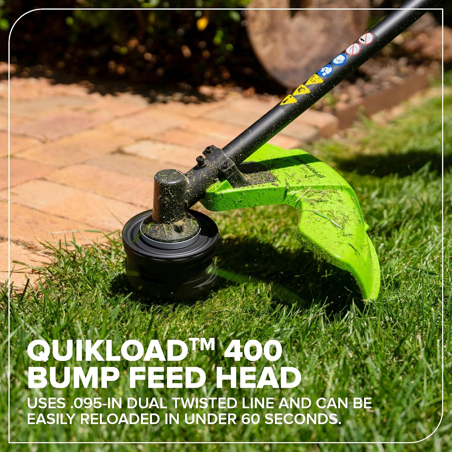Greenworks 48V (24V x 2) 16" Brushless String Trimmer, 0.095" Dual Line, Quick Load, Bump Feed, (2) 4.0Ah Batteries, 100W Type-C Charger, Attachment Capable, 3-Year Warranty
