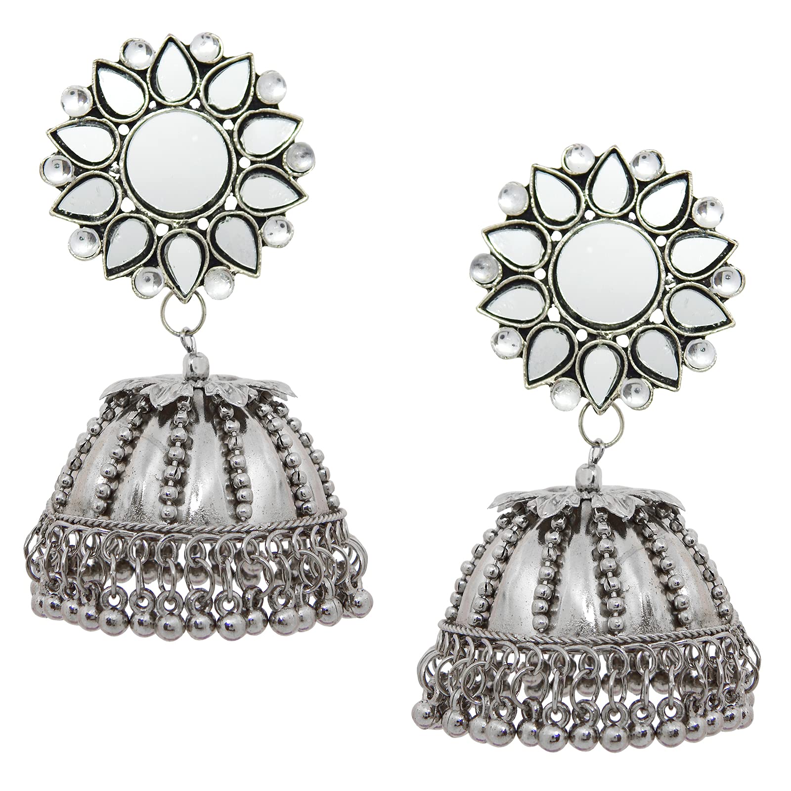 Fresh Vibes Mirror Work Oxidised Jhumka Earrings for Women | Stylish Big Size Designer Antique Style Jhumki Earings (B09FFGP8C9) Amazon Price History, Amazon Price Tracker