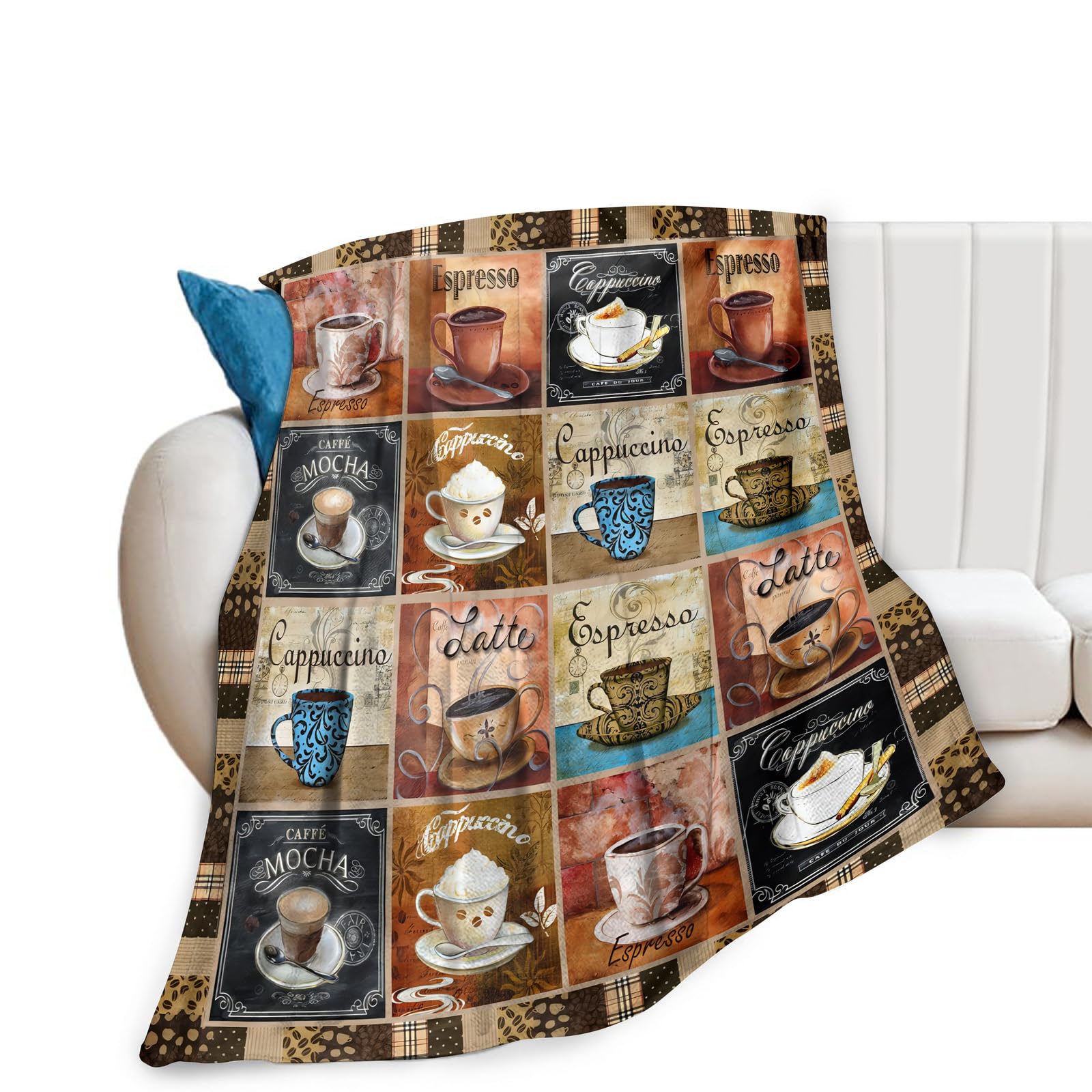 Coffee Blanket Gifts for Lovers - Soft Warm Cozy Fleece Throw for Women Men Adults - Sofa Bed Couch D1 40"x50"
