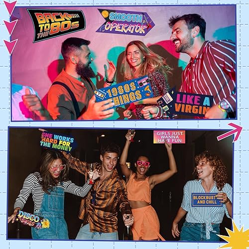 Miniatura 5 de 36 piezas de decoración de fiesta retro de los 80 de neón retro de los años 80 para fotos de regreso a los 80, divertidos recuerdos y suministros