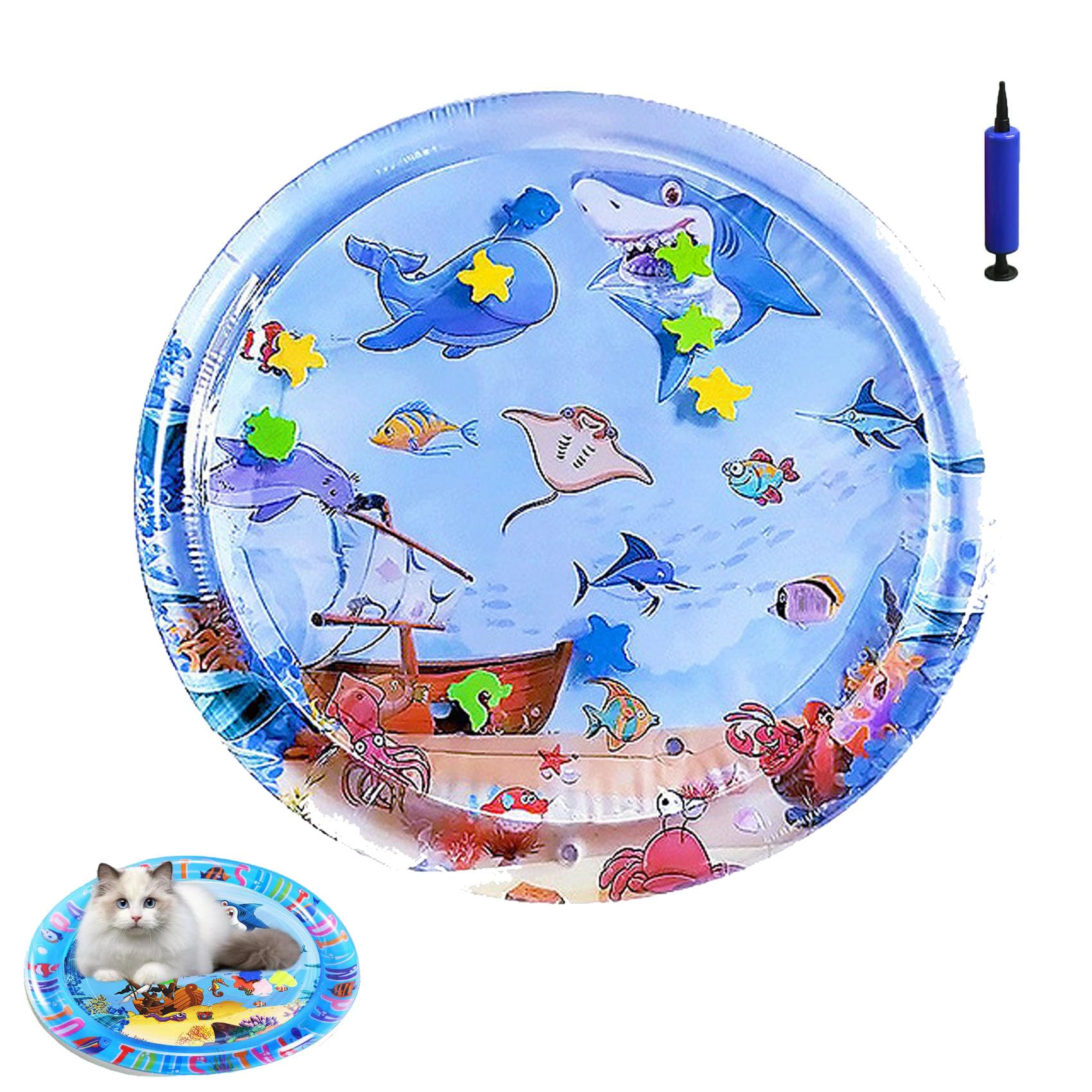 Pet Water Bed, Interactive Sensory Pad with Floating Fish, Cooling Mat for Dogs/Cat (E,Large)