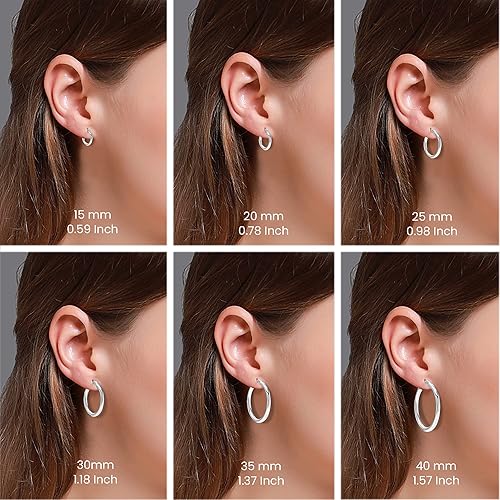 Miniatura 4 de Charmsy 925 Sterling Silver Hoop Earrings Lightweight 2.5mm Thick Round Italian Classic Hypoallergenic Hoop Earrings for Women Teen 15mm 20mm 25mm