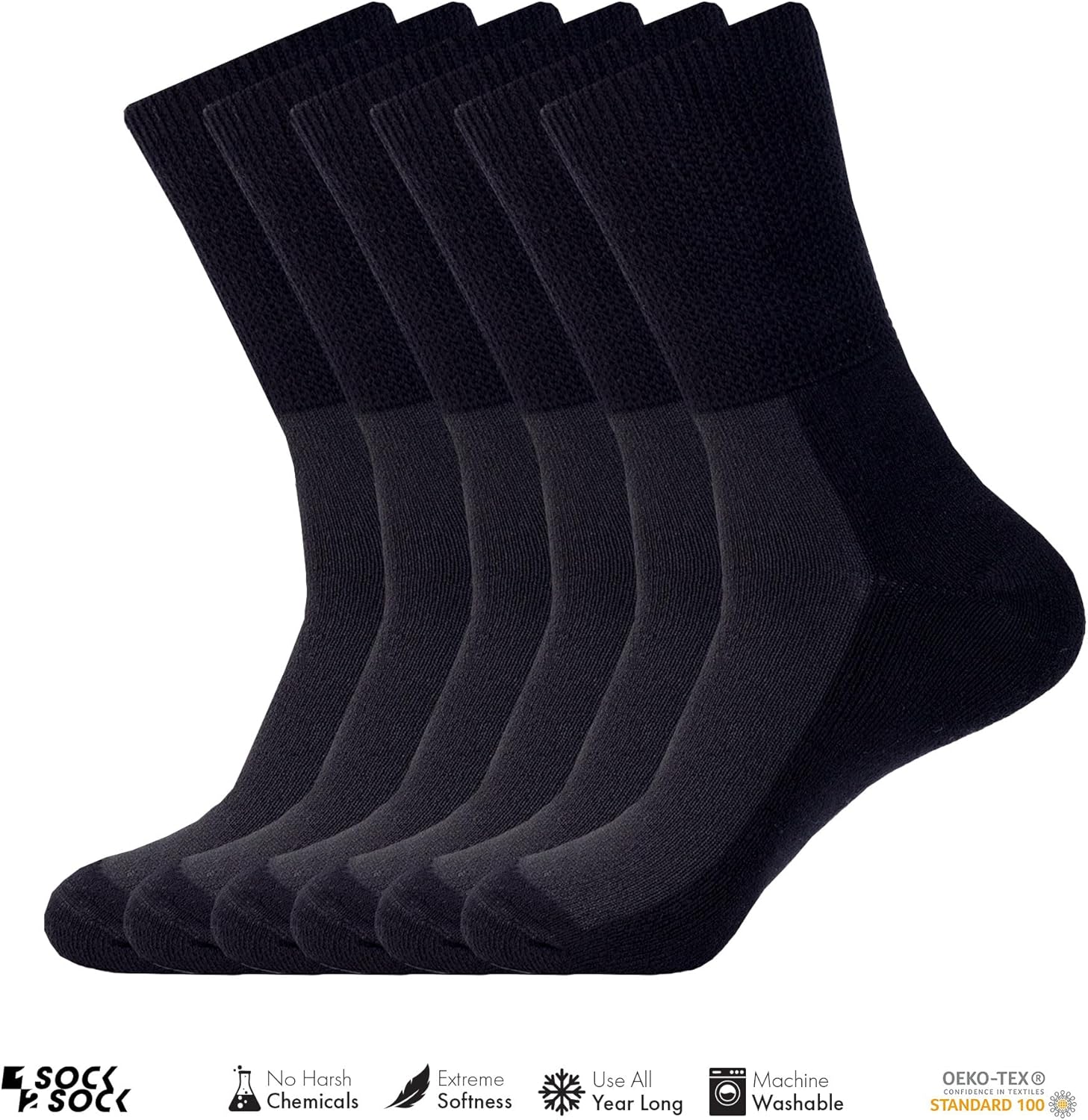1SOCK2SOCK 6 Pack Diabetic Crew Socks, Therapeutic, Non-Binding Circulatory Silky Soft Cushioned Socks - Image 2