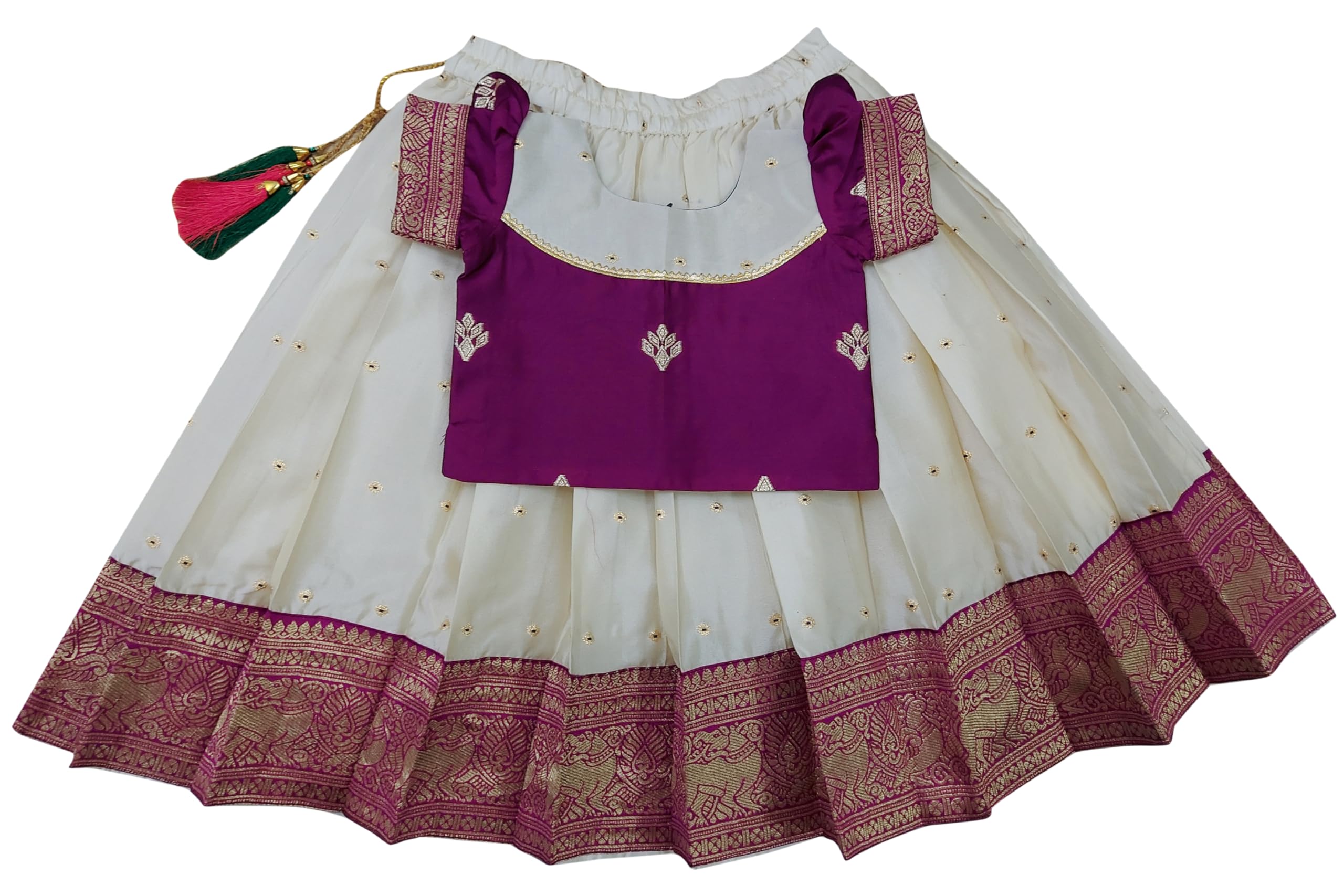 FELIZ THE DESIGNER STUDIO Baby Girl's Traditional Readymade South Indian Pattu Pavadai Lehenga Choli For Kid's