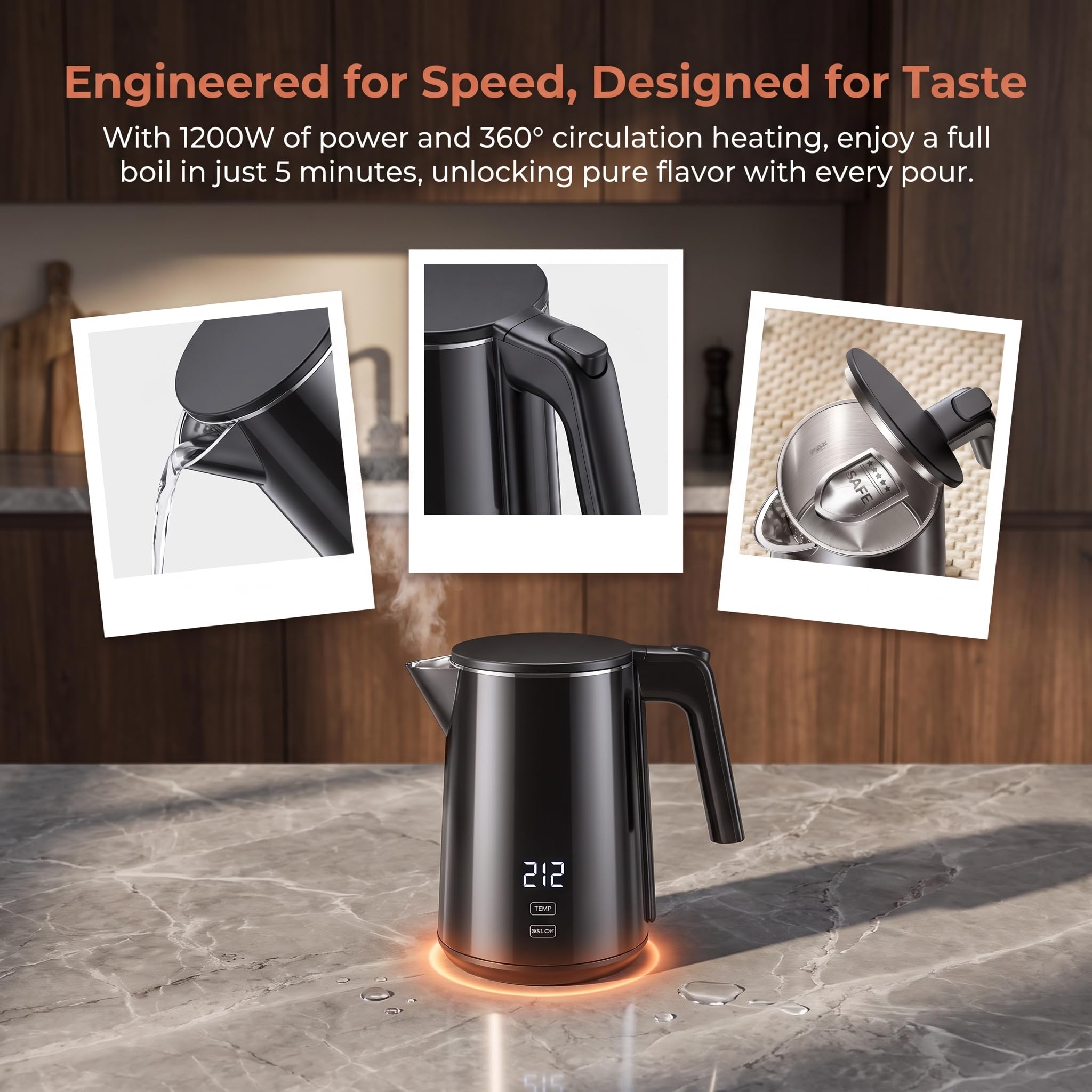 Electric Kettle 1.0L 1200W, 7 Temperature Settings with 4H Keep Warm