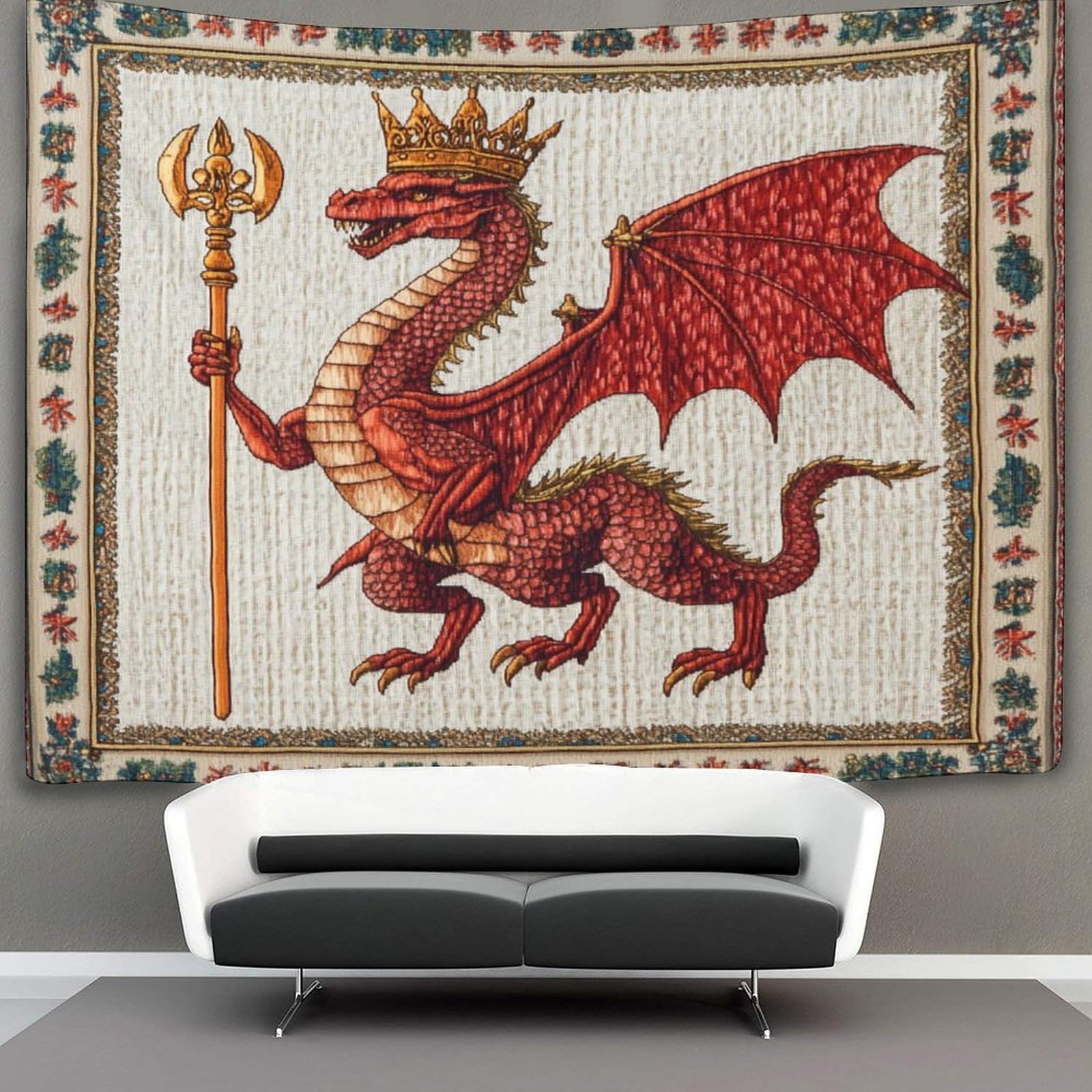 Kaiyun Style-16 Medieval Style Decor Tapestry,Red Welsh Dragon Wall Art Tapestries Wall Hangings For Living Room Bedroom Dorm 70Cmx100cm