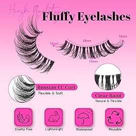 Veleasha Lashes Fluffy False Eyelashes with Clear Band Long Eyelashes Looks Like Lash Extensions CC Curl Soft Fake Lashes Strips Lashes 10 Pairs Pack (Bold Length)