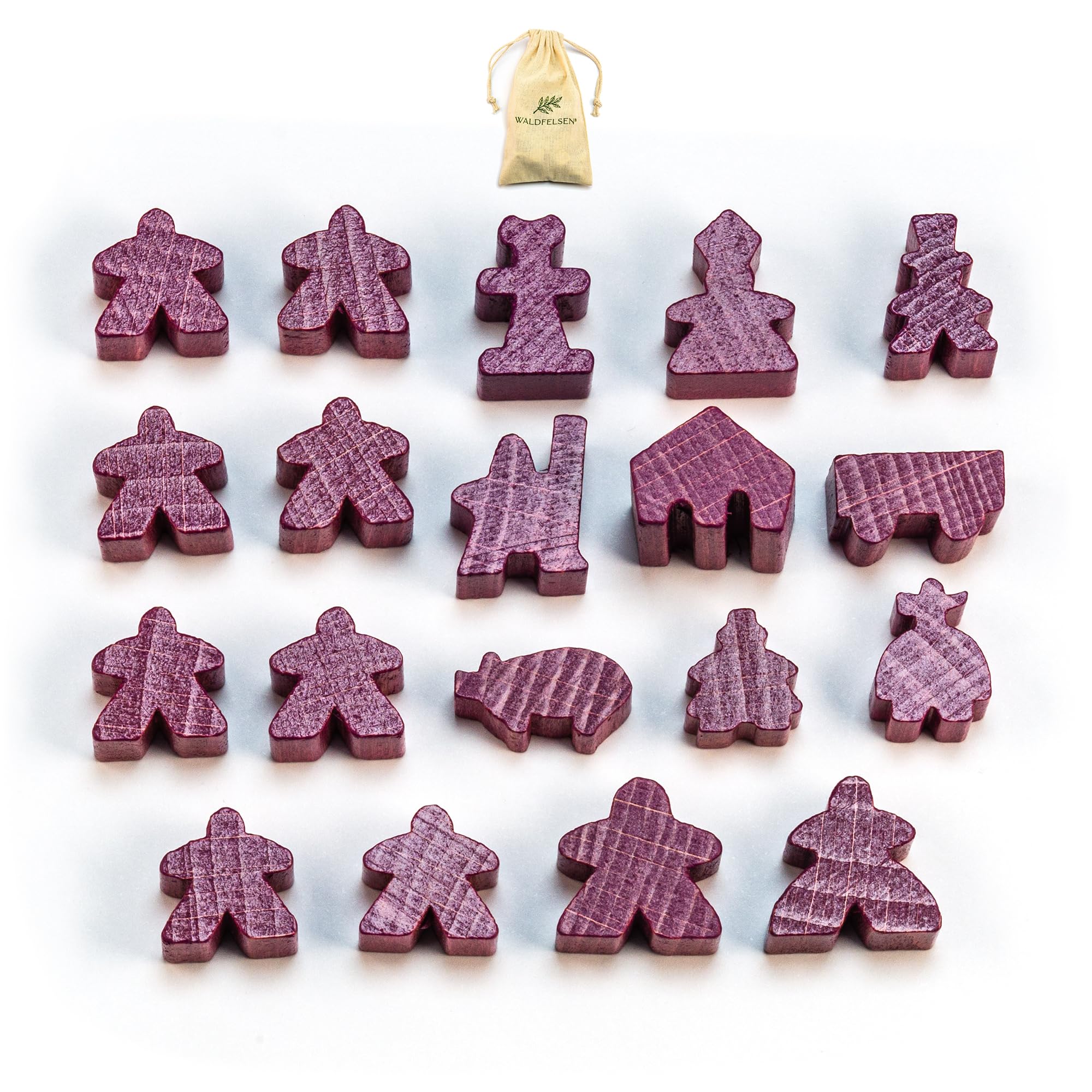 Waldfelsenยฎ Toy Figures Suitable for Carcassonne - 8 Meeple and 11 Special Figures for the Basic Game, the 10 Expansions and the Minis 2 and 6 (Colour: Purple)