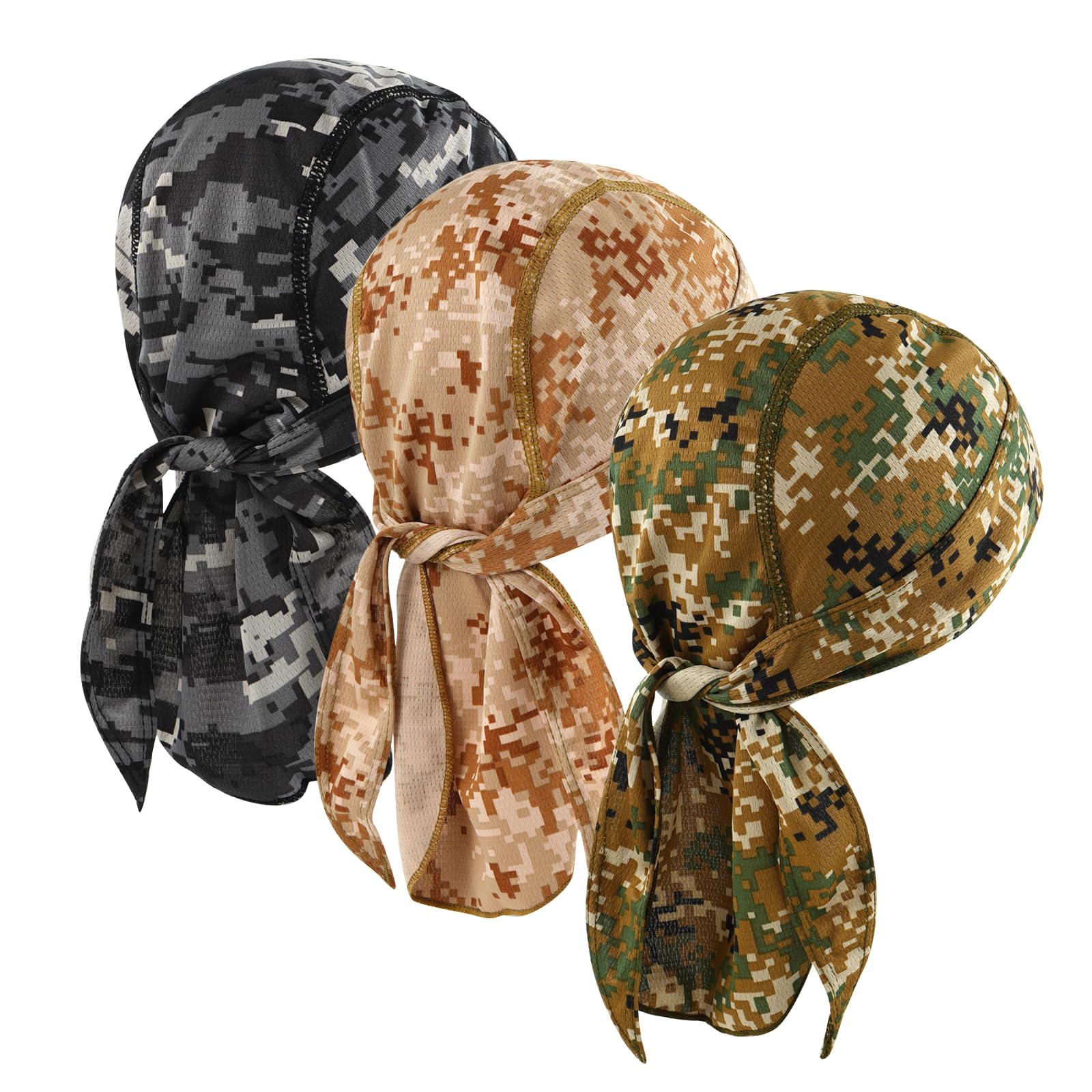DOCILA 3 Pcs Do Rags for Men Skull Cap Bandana Hat Helmet Linner Beanie