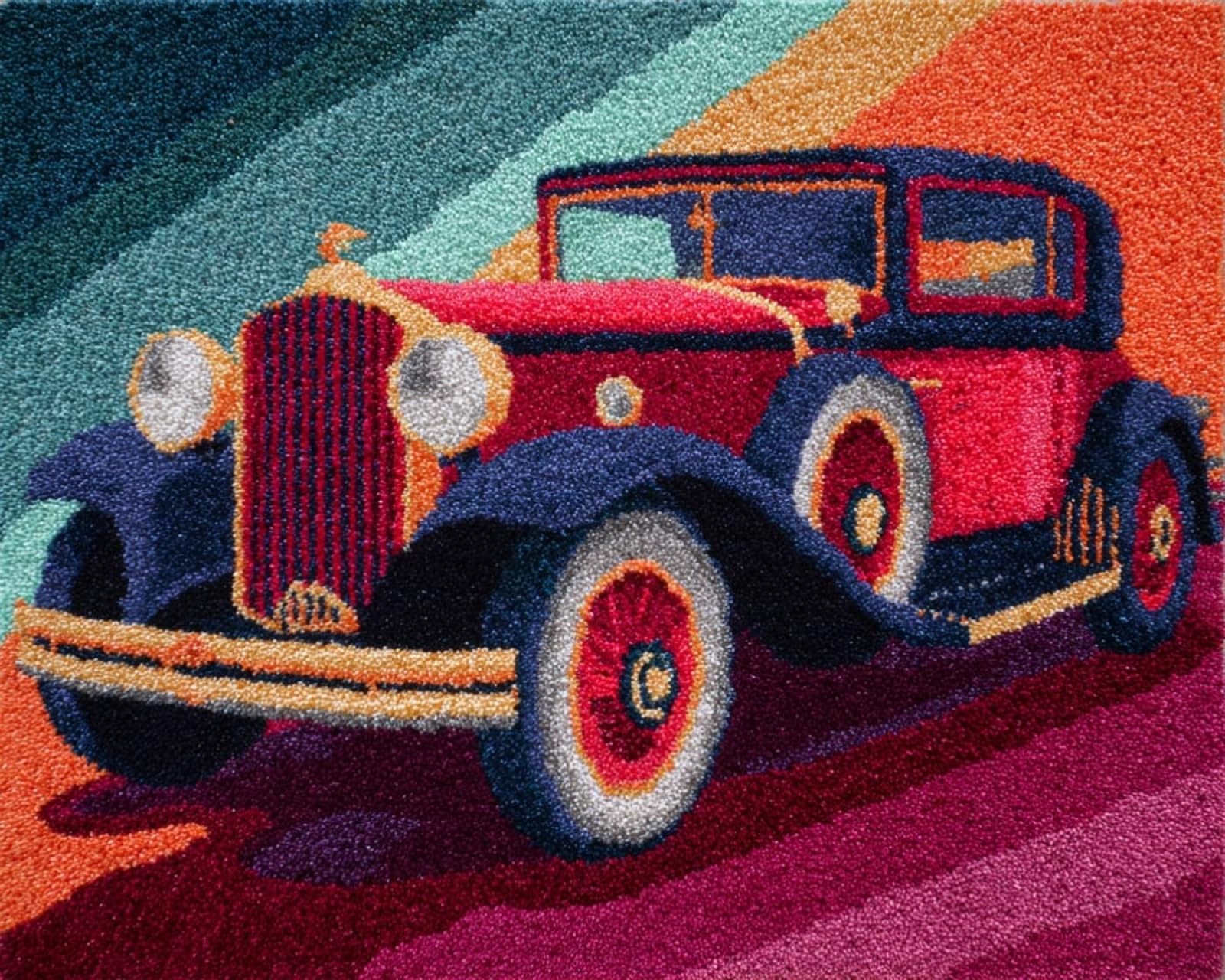 Wallphantom Latch Hook Rug Kits for Adults Beginners,Retro Cars,Latch Hook Kits for Bedroom,Living Cushion Adult Craft Gifts,52x38cm
