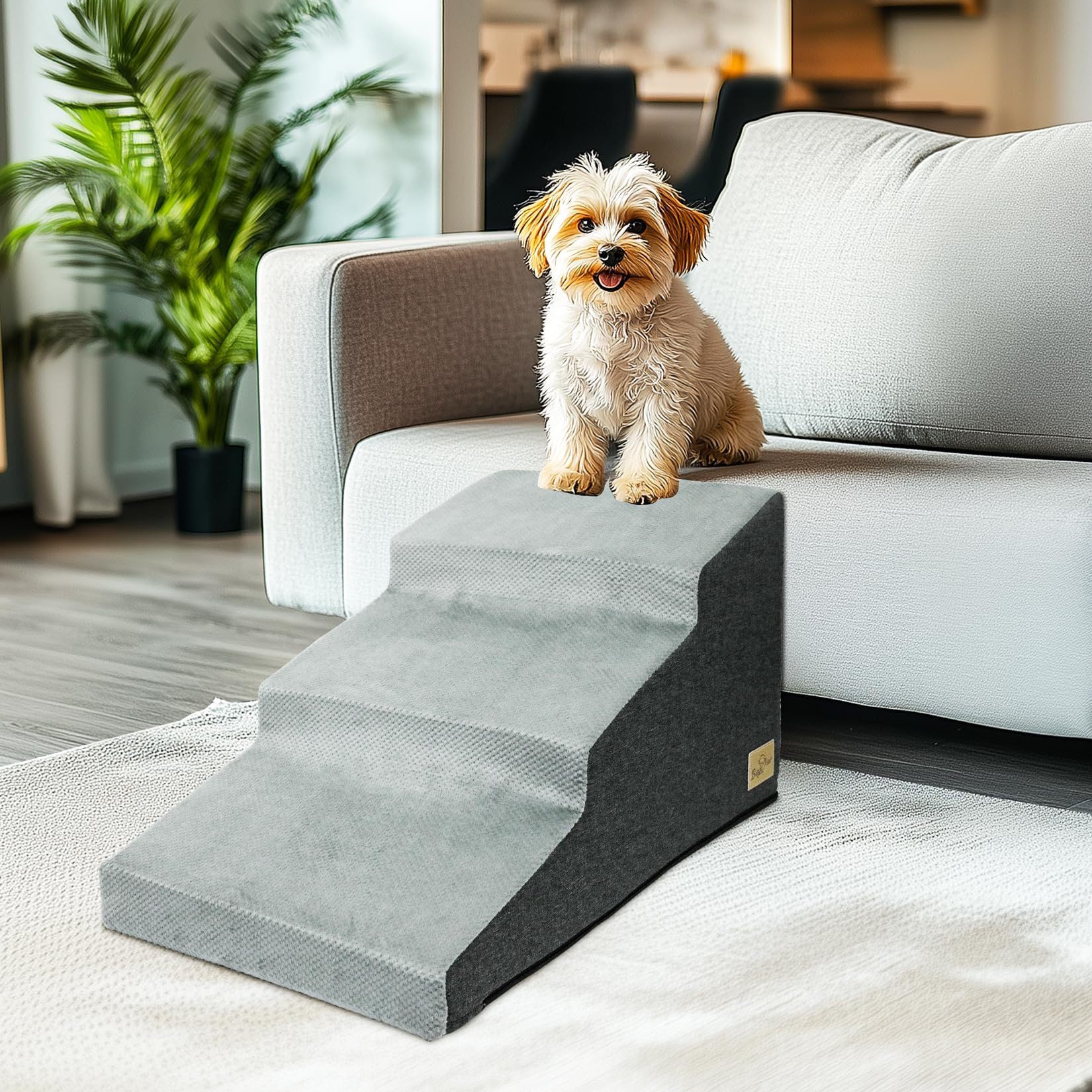 BingoPaw Hundetreppe für Kleine Hunde, Hundetreppe 3 Stufen 40cm Hoch Haustiertreppe mit Abnehmbarem Waschbarem Bezug und Rutschfestem Boden, Tragbar Hunderampe katzentreppe für Sofa Bett, 39x65x40cm