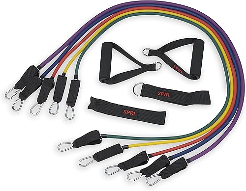 Kit de bandas de resistencia SPRI - Tubos intercambiables de entrenamiento de resistencia para tonificación de cuerpo completo - Incluye 5 bandas de