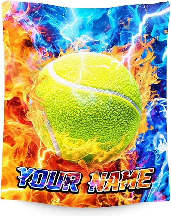 Blanket for Boys Player - Customize Tennis Ball Gifts - Comfy Cozy Fleece Throws for Team 4 Sizes