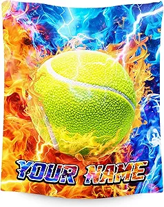 Blanket for Boys Player - Customize Tennis Ball Gifts - Comfy Cozy Fleece Throws for Team 4 Sizes