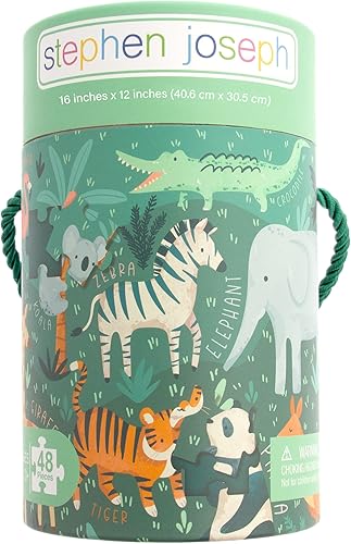 Miniatura 10 de Stephen Joseph, Rompecabezas educativo con recipiente, rompecabezas de animales de 48 piezas, rompecabezas de animales de aprendizaje para niños de