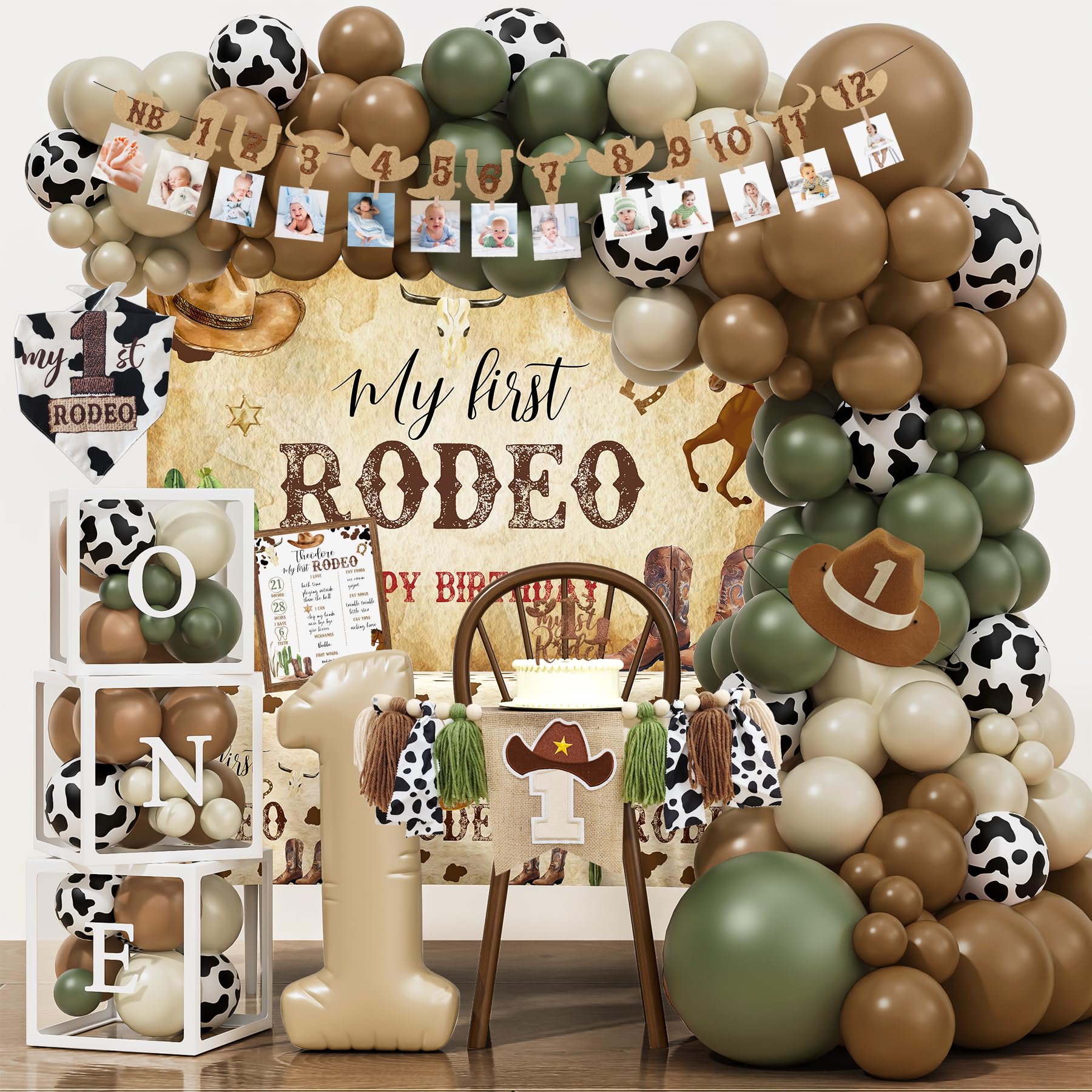 Western Cowboy 1st Birthday Decorations, My First Rodeo Birthday Party Supplies, Cowboy Balloon Arch Backdrop High Chair Banner ONE Box for Boys One