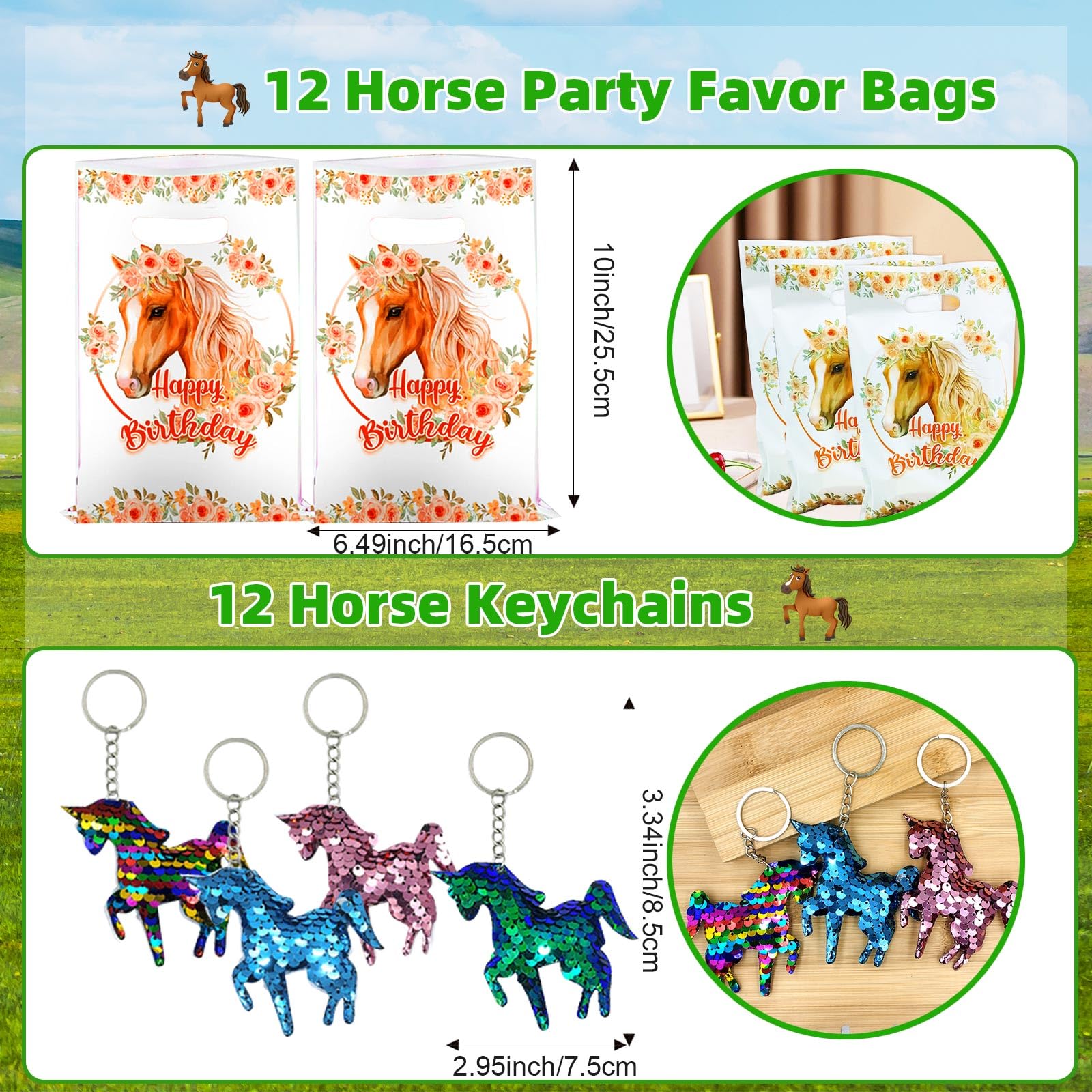 110 Pcs Kit Anniversaire Thème Cheval - Cadeaux Fête Cowboy Cowgirl, Figurines, Tatouages, Bracelets, Porte-Clés & Sacs