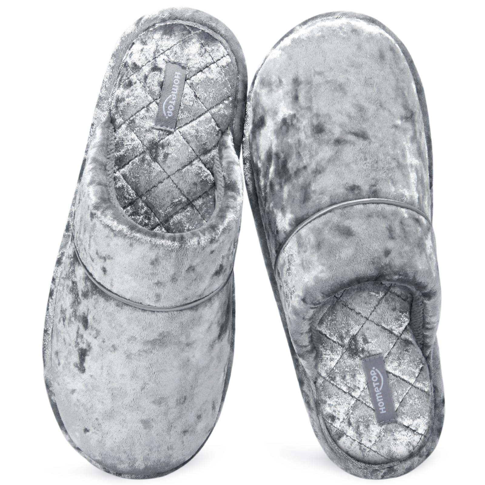 HomeTop Women's Luxury Diamond Velvet Memory Foam Scuff Slipper with Lightweight Rubber Sole
