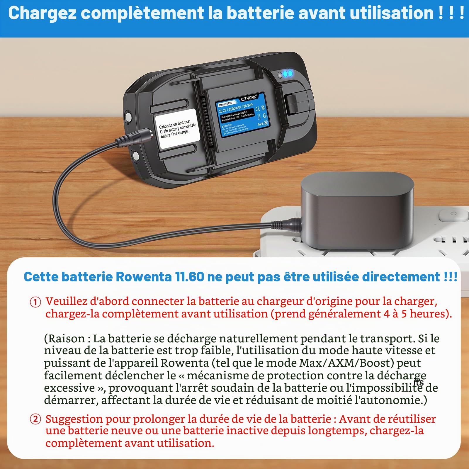 CITYORK 25,2V/3500mAh Batterie pour 25.2V Rowenta X-Force Flex 11.60 Aqua/Animal Series, pour Rowenta 25,2V TY98,EO98 Batterie RH9878WO/ZR009701/ZR009705(non avec 25.9V Rowenta Flex 11.60/12.60 Serie)