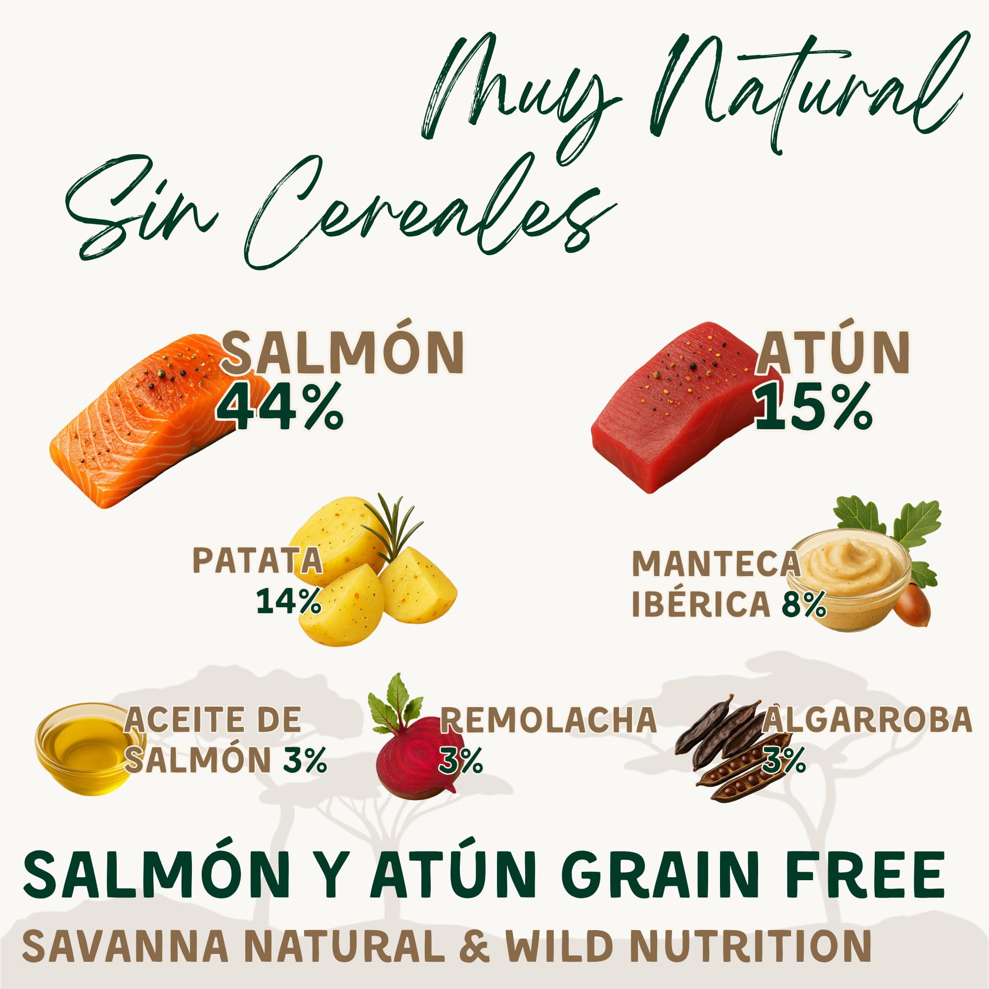 Pienso Hipoalergénico para Perros Adultos con Salmón y Atún, Savanna Hypoallergenic Sin Cereales Grain Free, Piel Sensible y Digestión, Racao Caes Sem Cereais, Todas Las Razas, 14 Kg