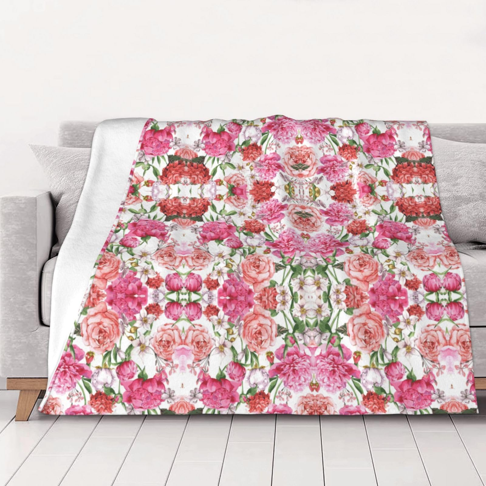 Couverture pivoine 152x203 cm lavable et douce pour lit et canapé