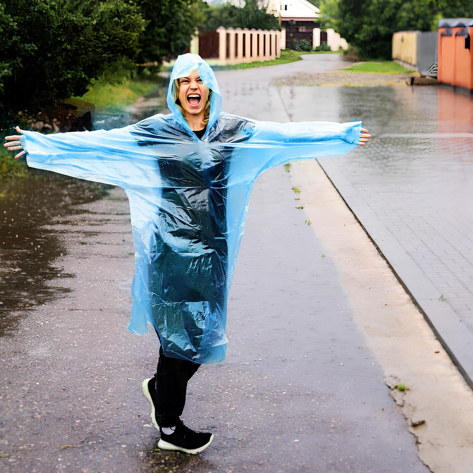 Mikinona 10 Zestawów Zestawów Przezroczystych Peleryn Przeciwdeszczowych dla Dorosłych z Kapturem Płaszcz Przeciwdeszczowy PE PVC Lekki Wycieczki Camping i Turystykę