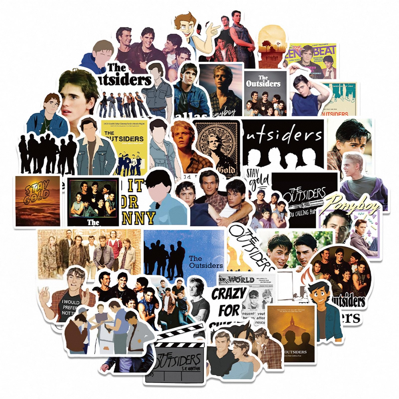 The Outsiders Stickers for Water Bottles 50 Pcs Waterproof, Beautiful and Fashionable, Suitable for Cups, Phones, Bicycles, Guitars, Suitcases, Ultra-Durable Vinyl.