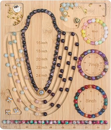 Bead Board for Jewelry Making, Bamboo Beading Tray Design Mat for Necklaces, Bracelets, and Crafts. Portable Bracelet Sizer Jewelry Making Supplies