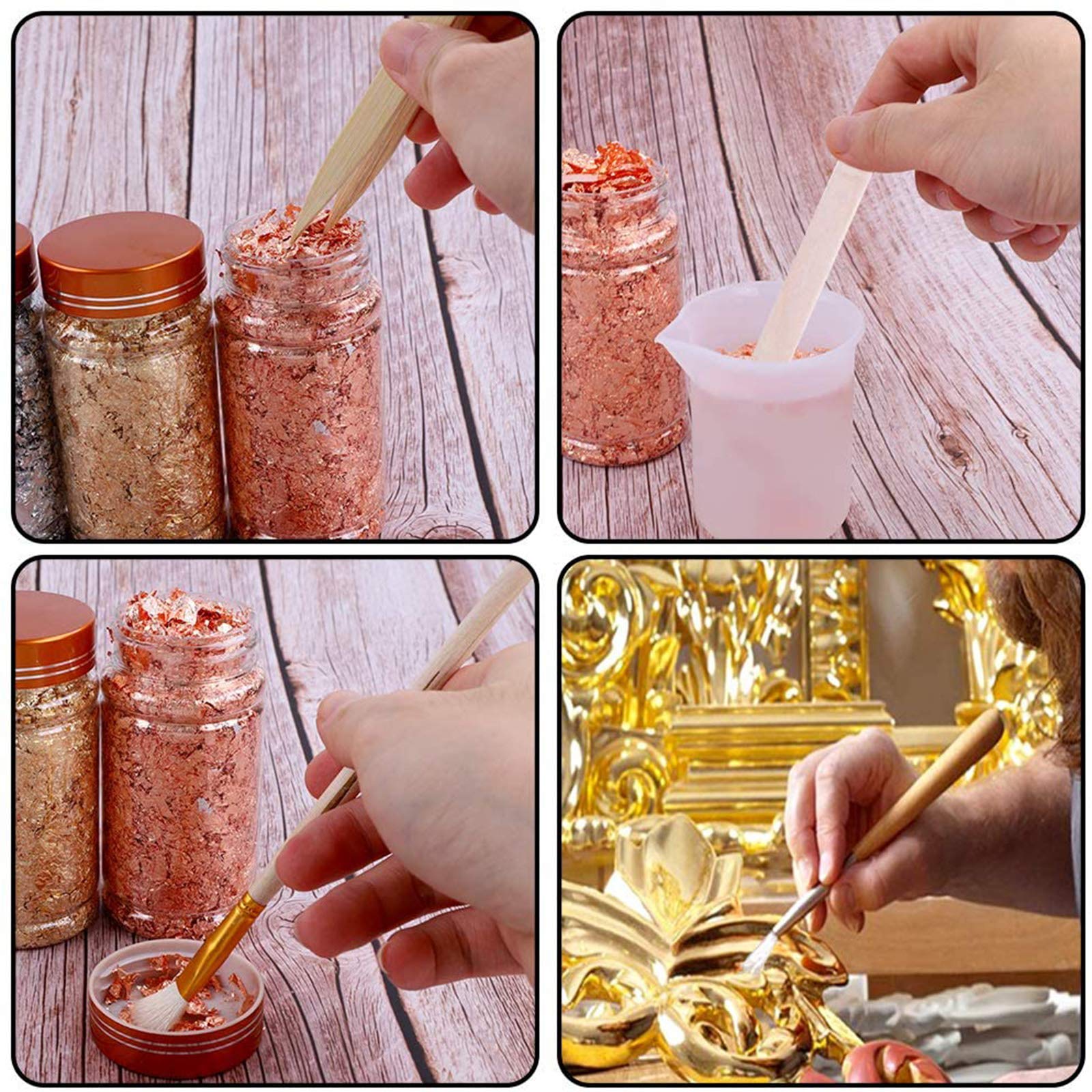 Gendako Kit 3 Confenzioni Foglia D'Oro Decorativa - Scaglie Dorate Per Unghie, Fai Da Te E Arte (Oro, Argento, Rame) - Foto 7