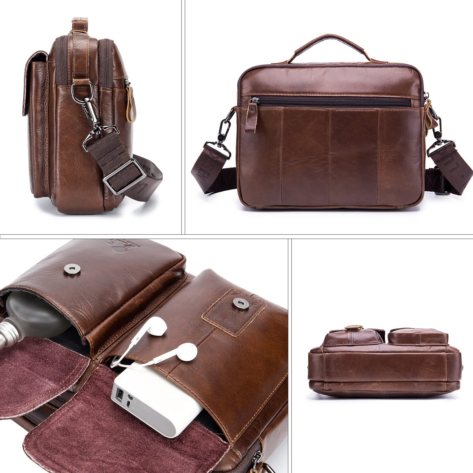 Bolsa de Hombro de Negocios Bolso Cuadrado de Cuero Para Hombre Bolso Colgante Vintage de Moda Viajes de Estudio Bolso de Bolsillo Multifuncional