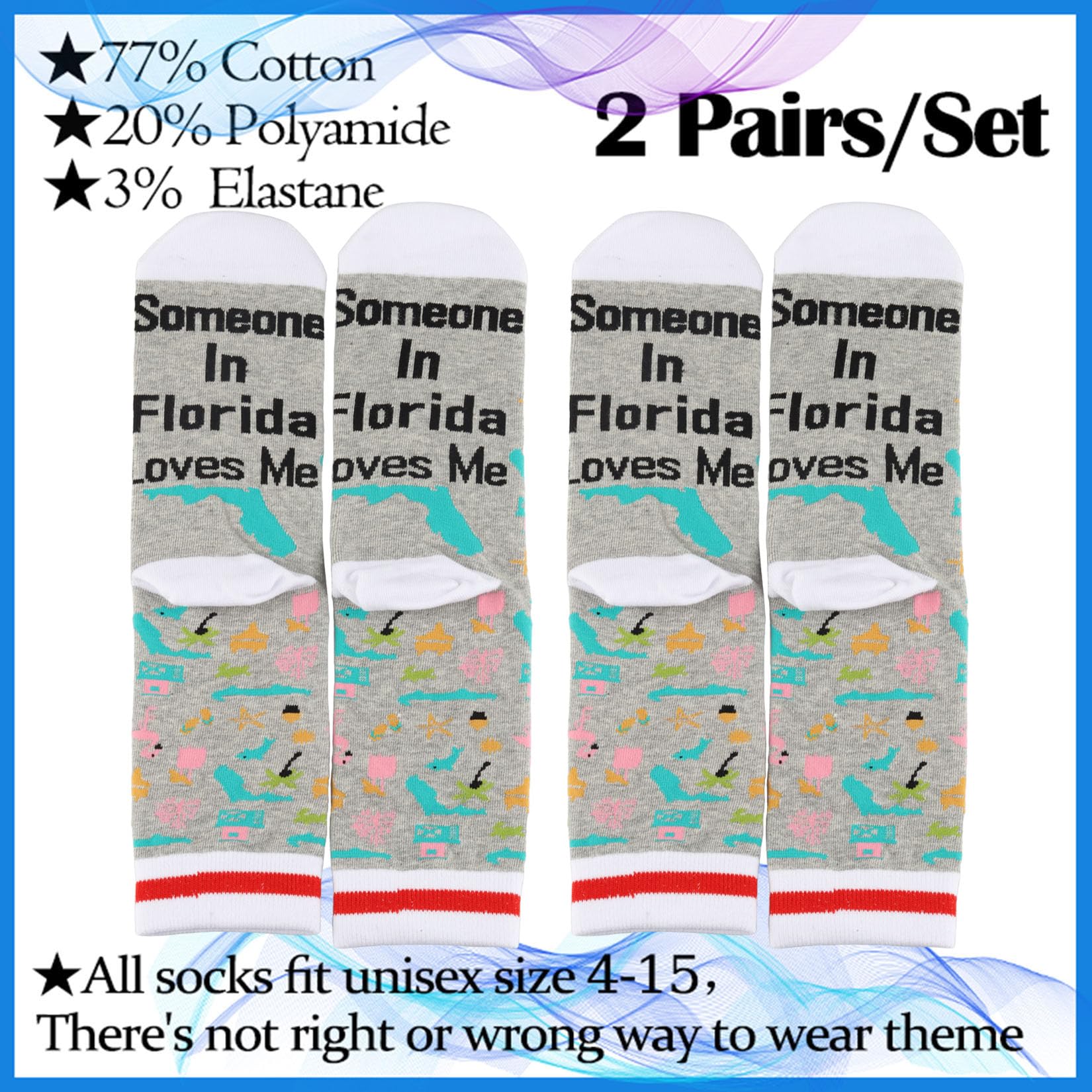 PXTIDY 2 PAIRS Florida Socks Long Distance Relationships Gift Someone In Florida Loves Me Socks Florida Souvenir Gift