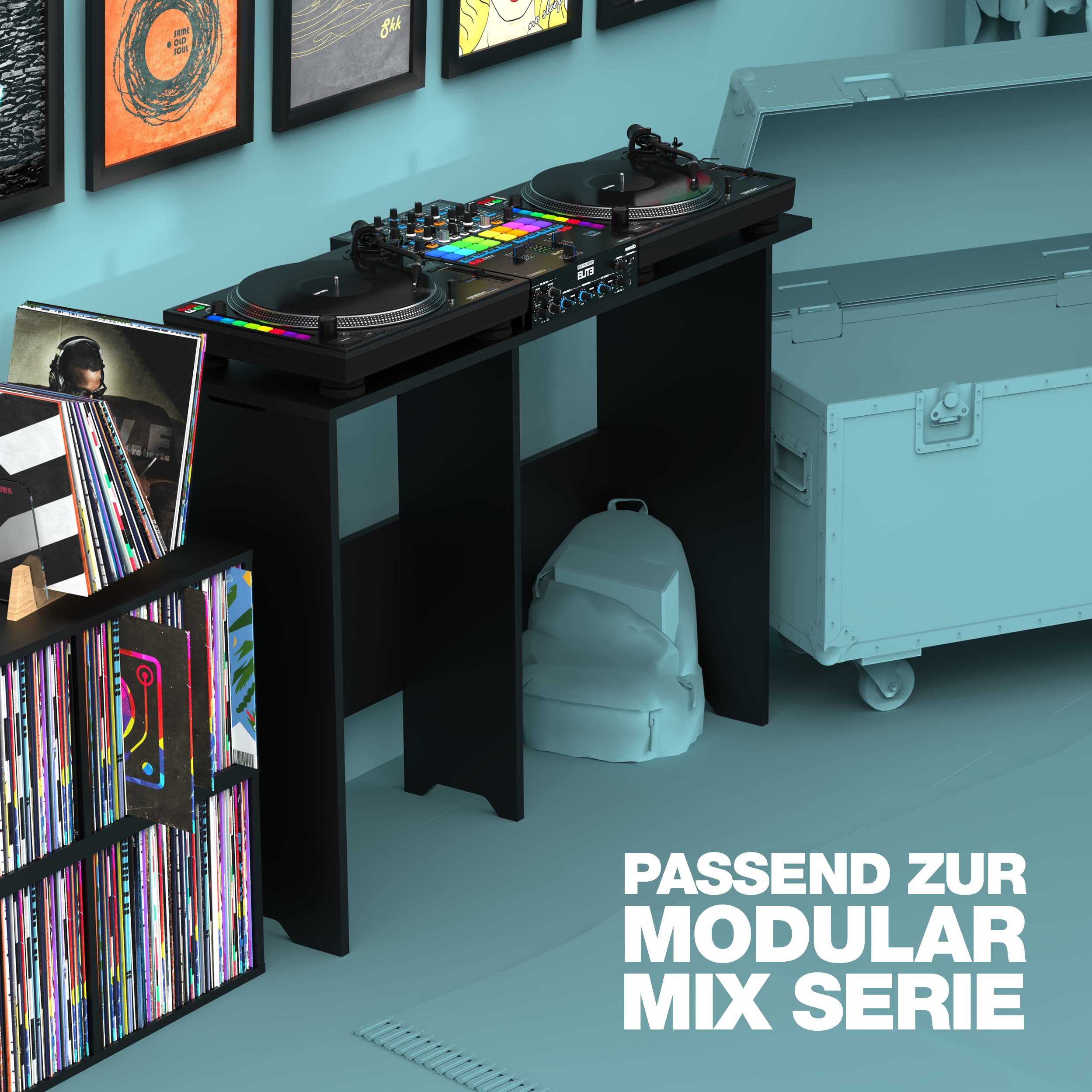Glorious Mix Station 2 - Für 2 Plattenspieler oder CD-Player und 1 Mischpult bis zu Einer Breite von 14'' oder einen DJ-Controller mit Laptop, Kabelauslässe an der Front und den Seitenplatten