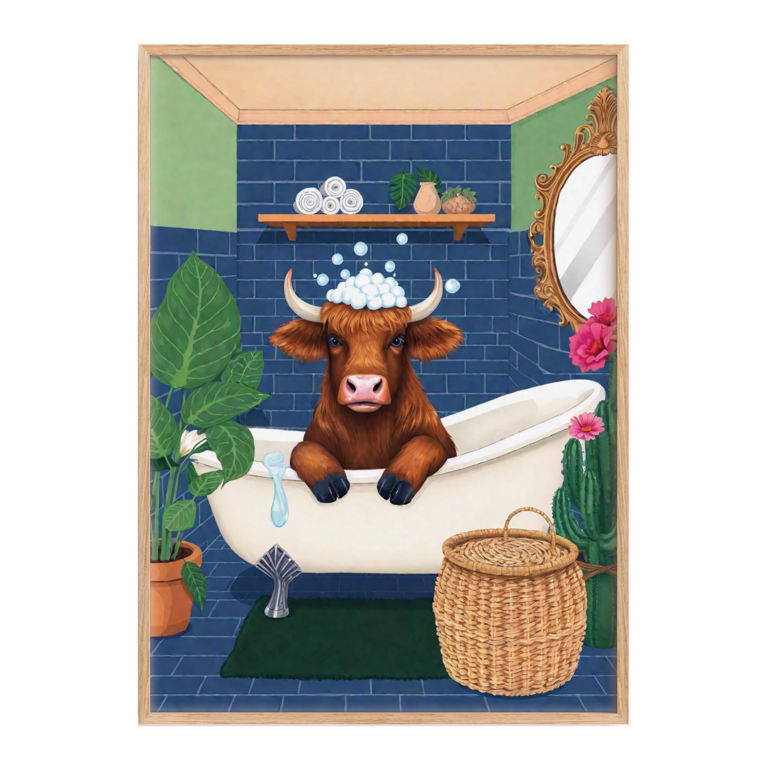 Made by Mika Ltd Funny Bathroom Wall Art Poster Animals (Highland Cow 2, A3-297x420mm, Print Only)
