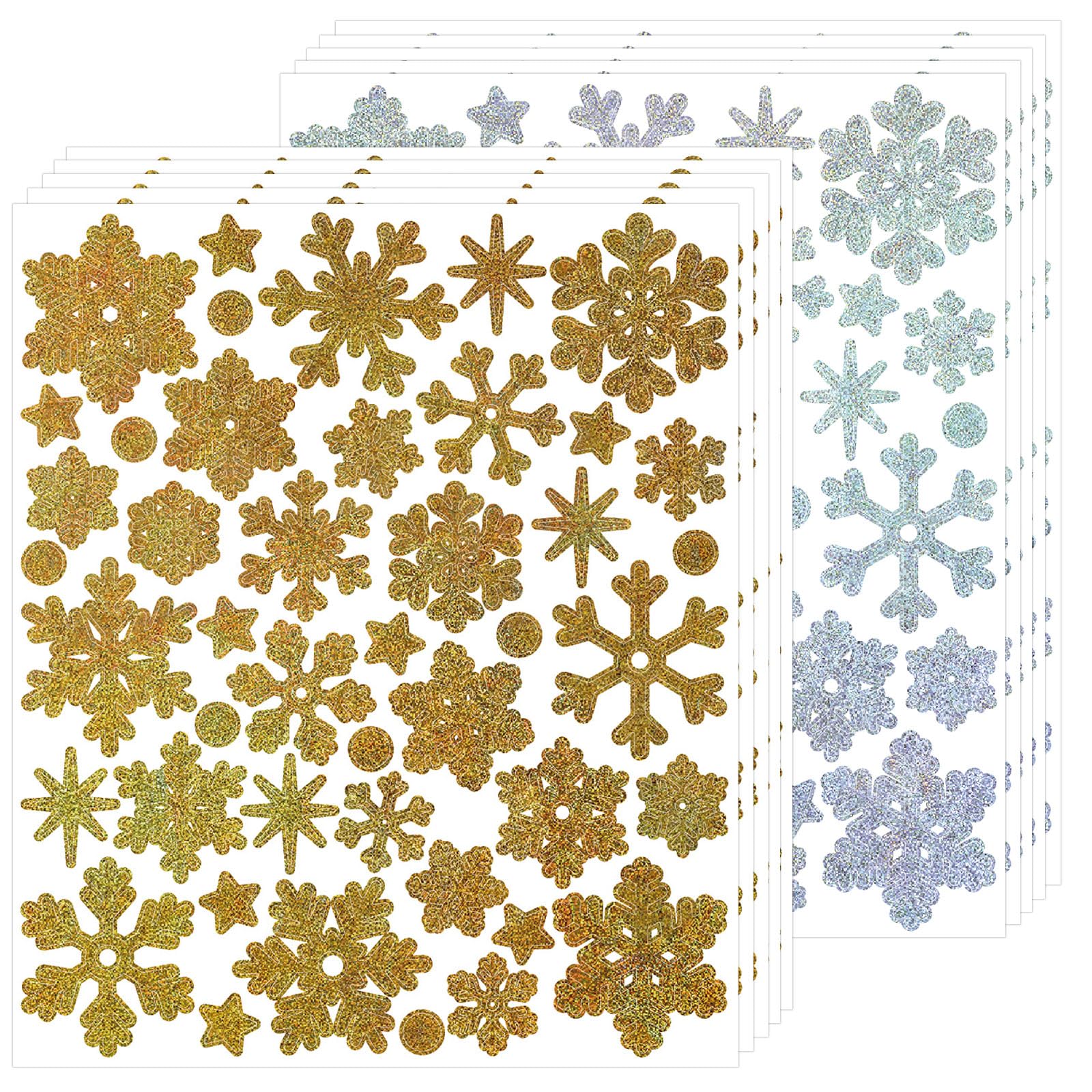440PCS Gold&Silver Snowflake Stickers,Christmas Window Clings Decals