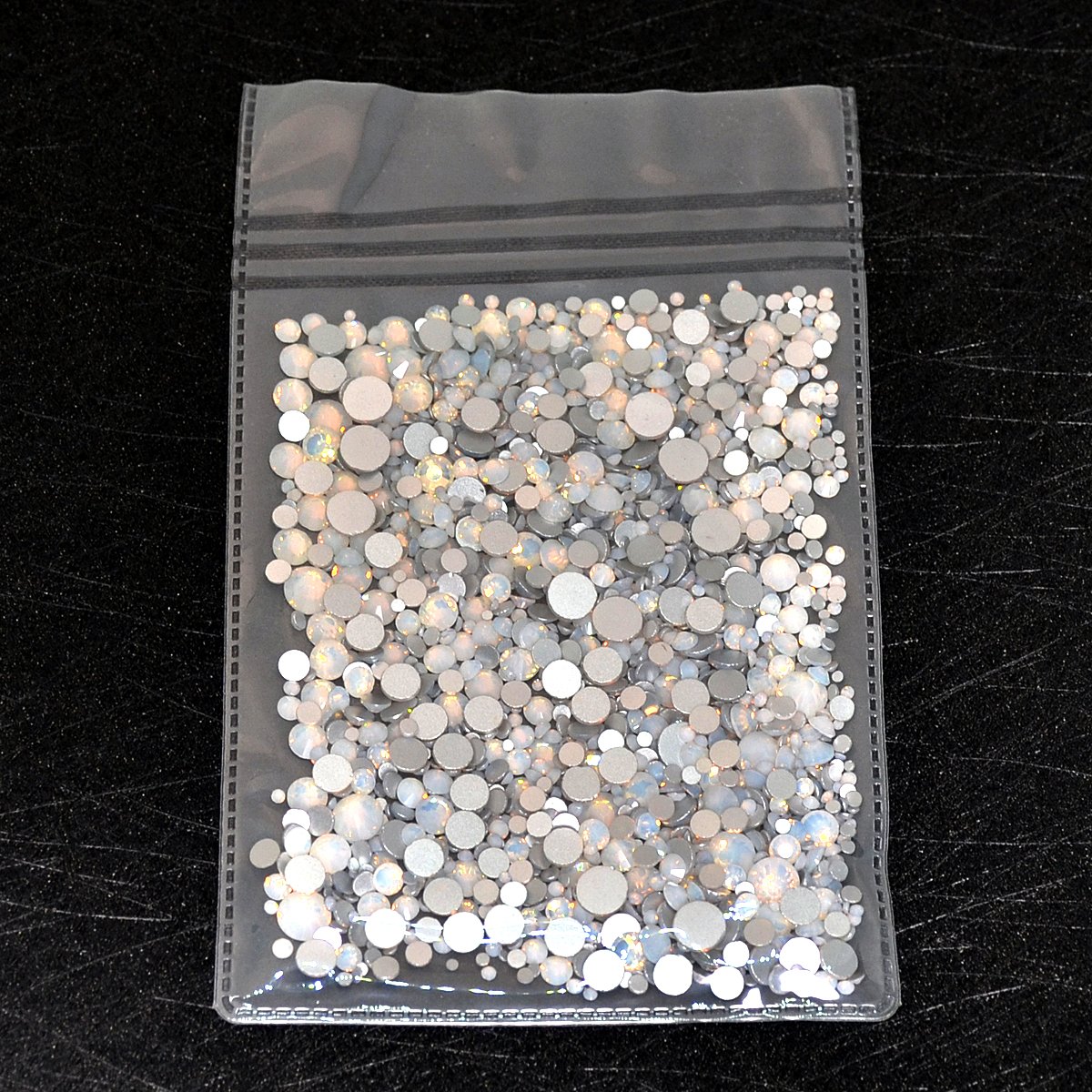 AD Beads 1440 Pieces Mixed Size No Hotfix Glue on Quality Glass Flatback Rhinestones Round Crystal Gems (26 Opal White) - Image 2