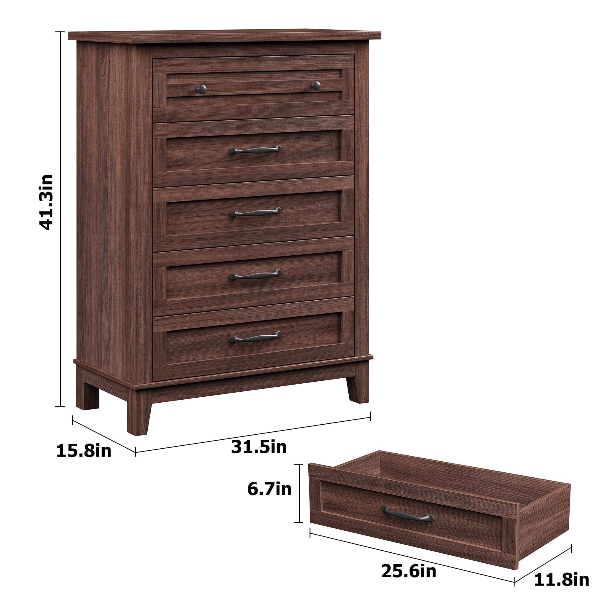 Commode 5 tiroirs Farmhouse Noyer foncé