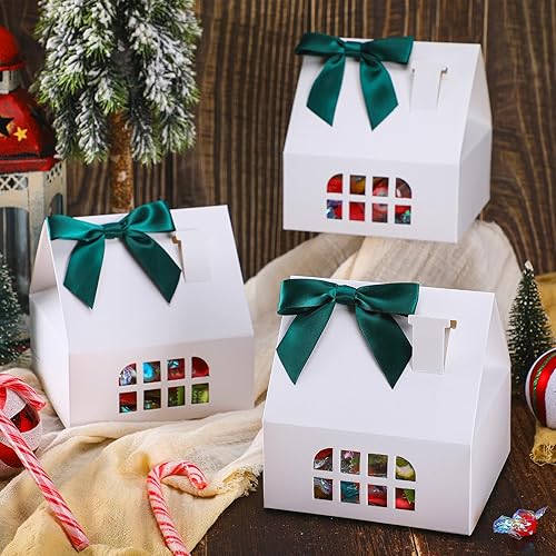Miniatura 3 de Cholemy 36 cajas de regalo en forma de casa con lazo, 4.9 x 4.9 x 4.9 pulgadas, caja de regalo de papel en forma de casa para dulces, postres,
