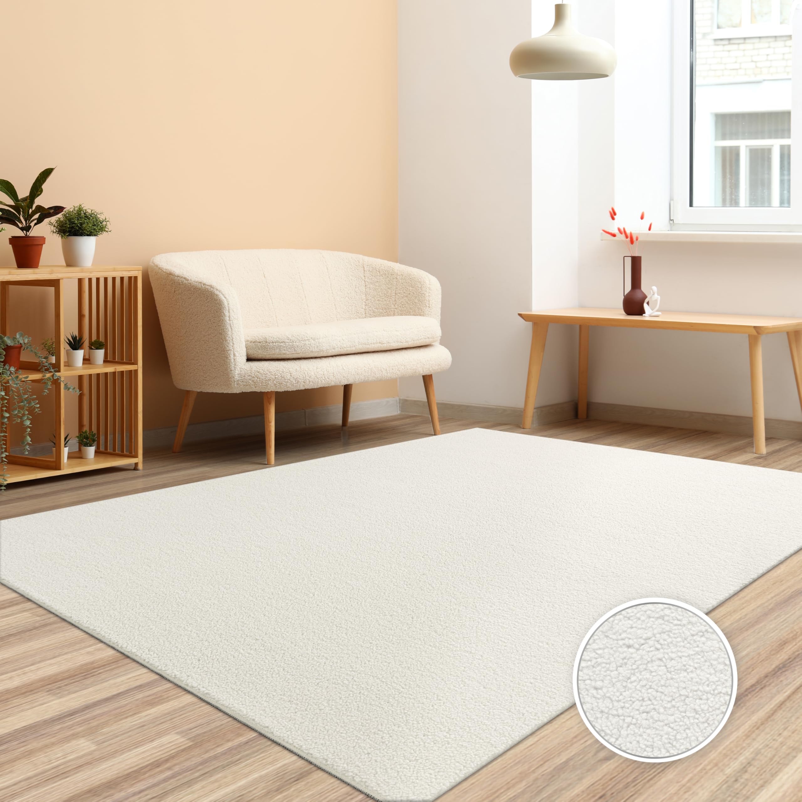 Paco Home Teppich Wohnzimmer Hochflor Schlafzimmer Einfarbig Fellteppich Kunstfell Dekofell Teddy Flauschig Modern Waschbar Creme, Grösse:80x150 cm