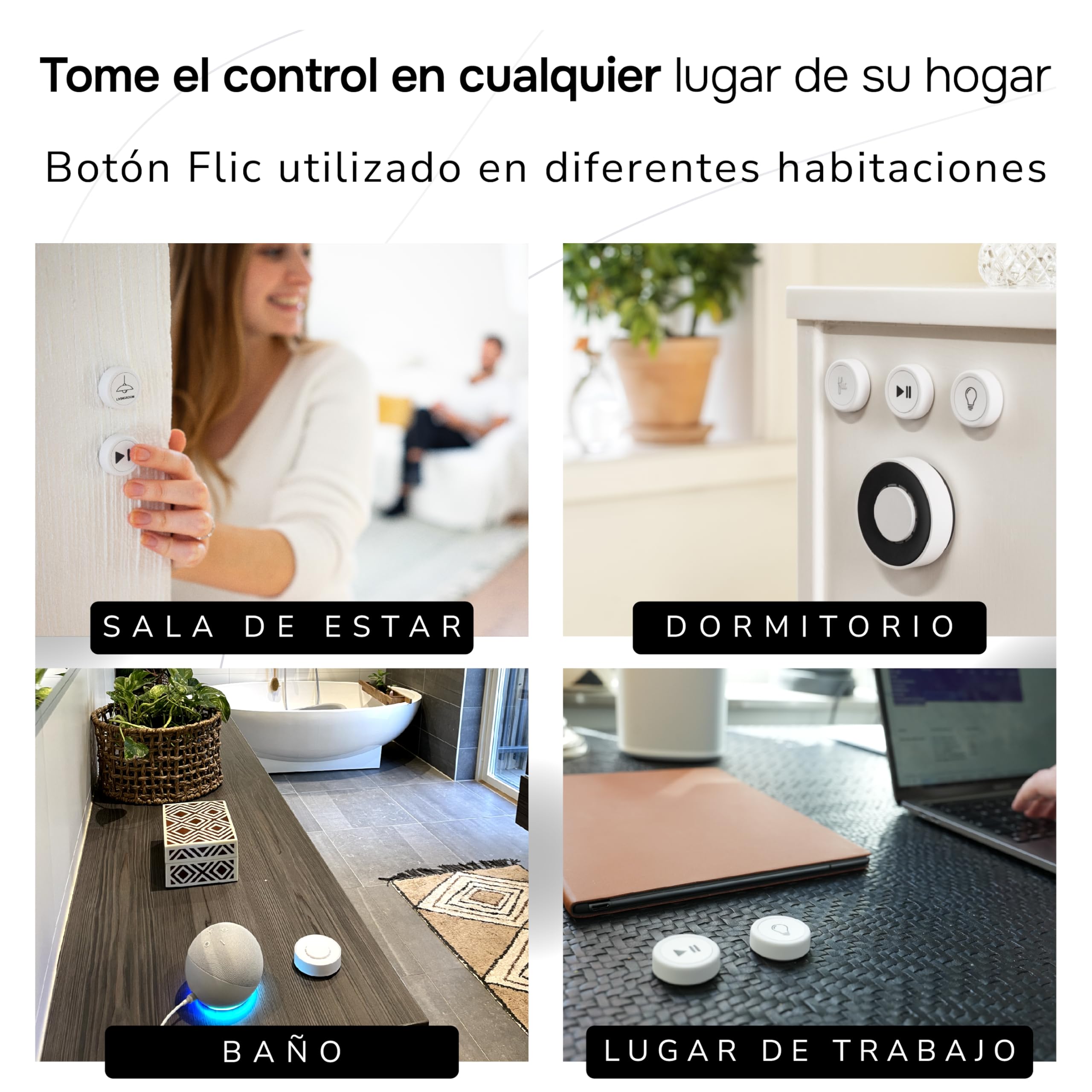 Flic Negro Botón Paquete de 3 Controla Luces Música Compatible con Alexa HomeKit Matter Configuración vía App Flic Requiere Bluetooth Wi-Fi