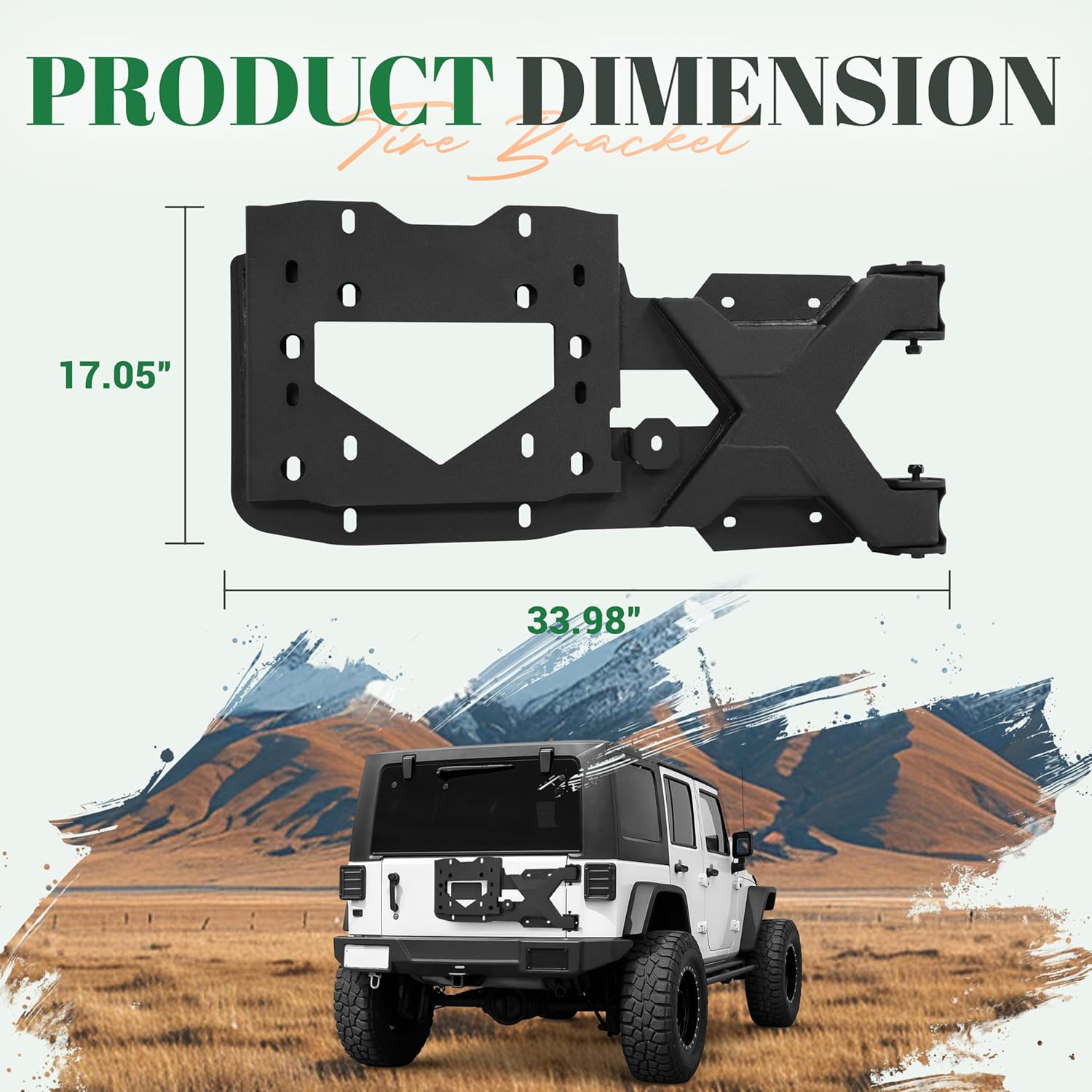 Spare Tire Carrier Up to 37 inches Spare Wheel Compatible with 2007-2018 Jeep Wrangler JK Steel Powder Coated Black