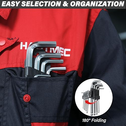 Miniatura 4 de HAUTMEC - Juego de llaves Allen métricas con extremo de bola, 9 piezas en forma de L, juego de llaves hexagonales, juego de llaves Allen de acero