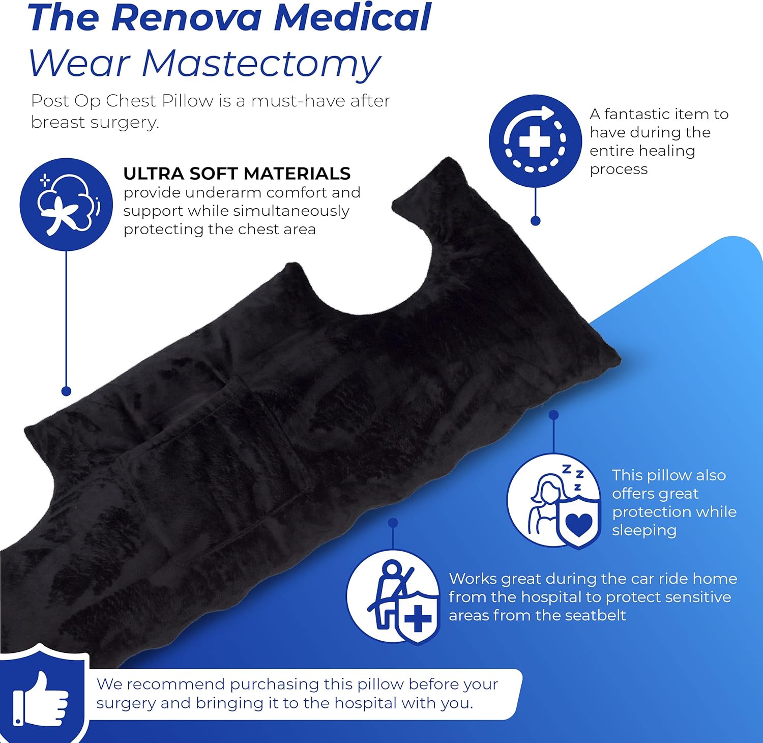 RENOVA MEDICAL WEAR Mastectomy Pillow - Post Surgery Pillow for Breast Surgery and Heart Surgery Recovery - Perfect Surgery Recovery Gift : Health & Household