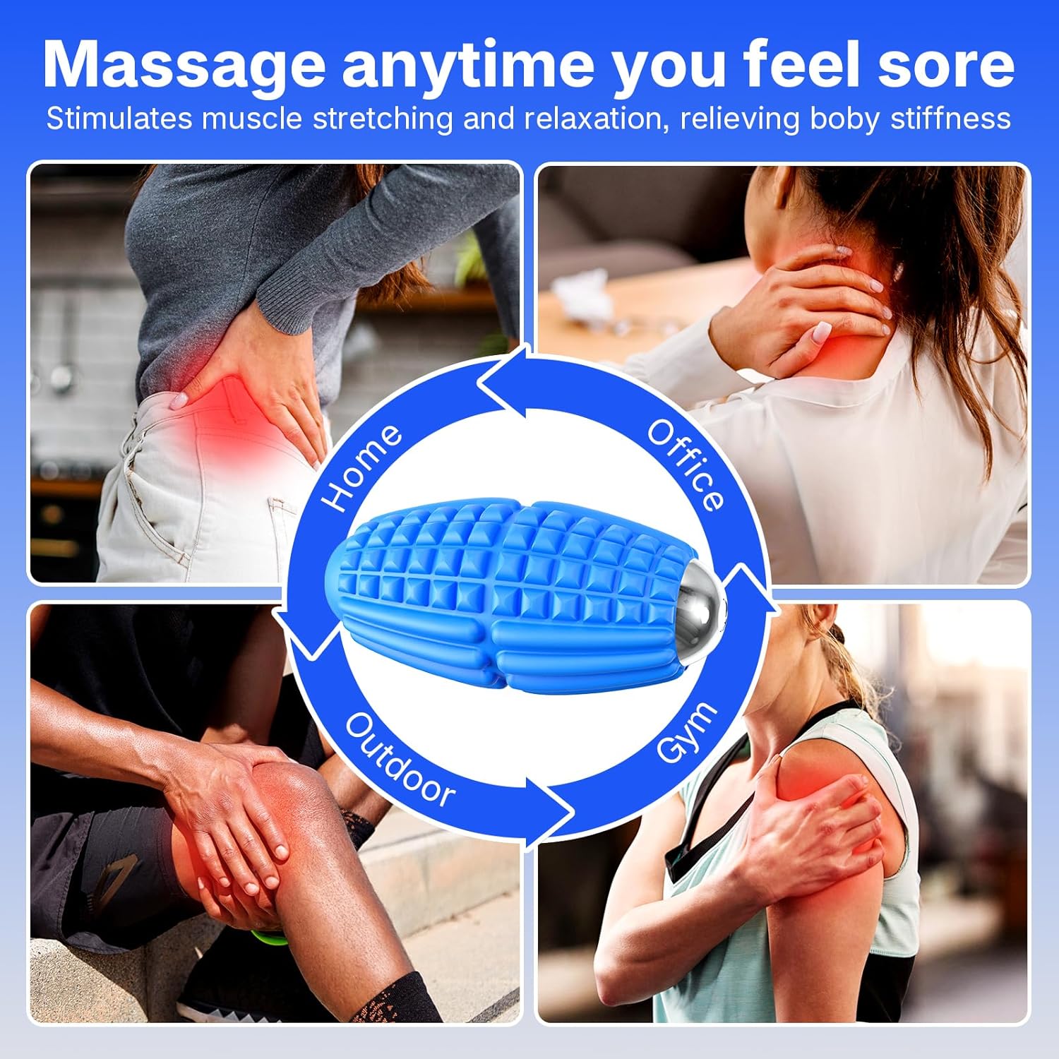 Mini Massage Ball 4 Speeds Vibrating Massage Roller Ball for Foot,Leg,Palm,Hand,Neck,Back,Trigger Point Portable Muscle Plantar Fasciitis Relief Relaxation for Athletes & Office Workers (Blue)