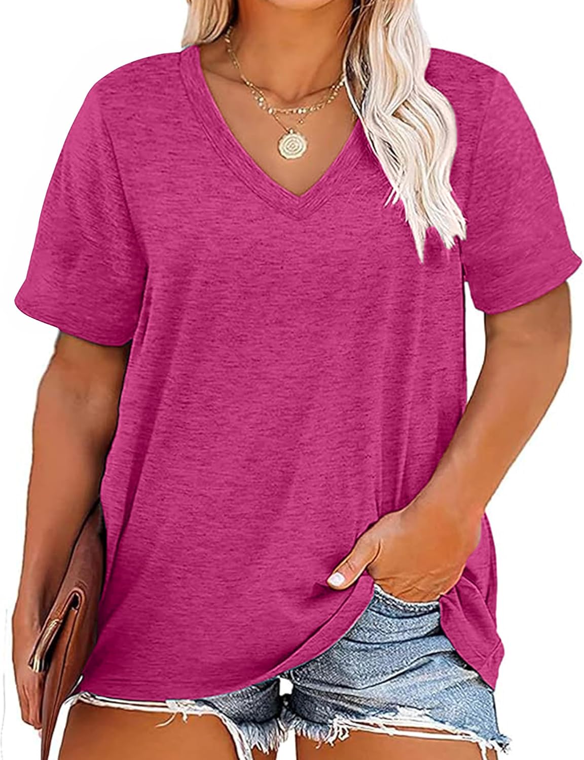 Kancystore Women's Plus Size V Neck T Shirts Short Sleeve Tops Casual Summer Tshirts Loose Fit Tees XL-5X