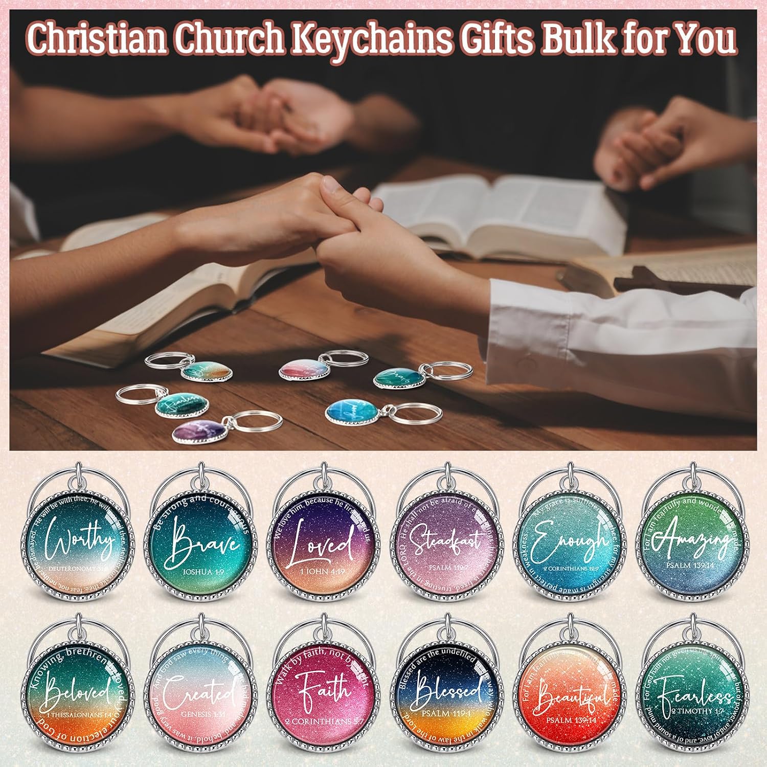 Equsion 36 Pcs Christian Keychain Bulk Mini Bible Keychains, Gradient