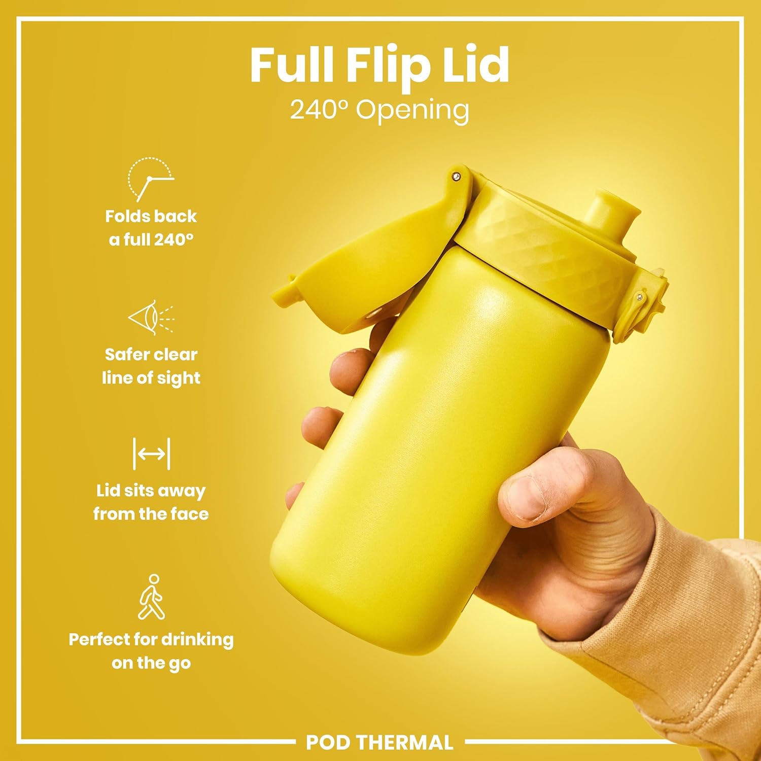 ION8 Insulated Steel Water Bottle, 320 ml/11 oz, Leak Proof, Easy to Open, Secure Lock, Dishwasher Safe, Carry Handle, Hygienic Flip Cover, Scratch Resistant, Durable Stainless Steel, Yellow